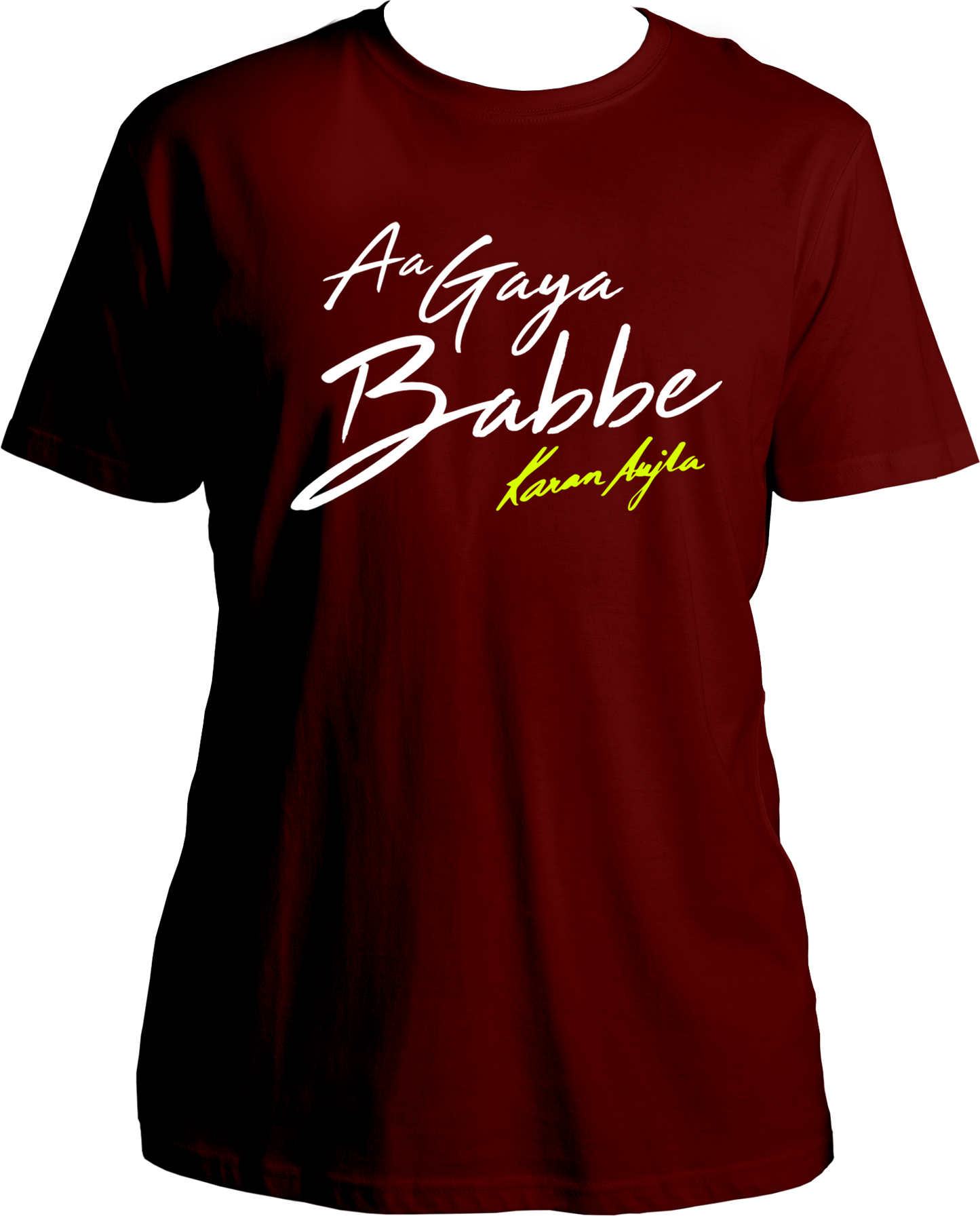 Front view of the Aa Gaya Babbe Karan Aujla Unisex T-Shirt, featuring bold typography inspired by Karan Aujla's iconic catchphrase.