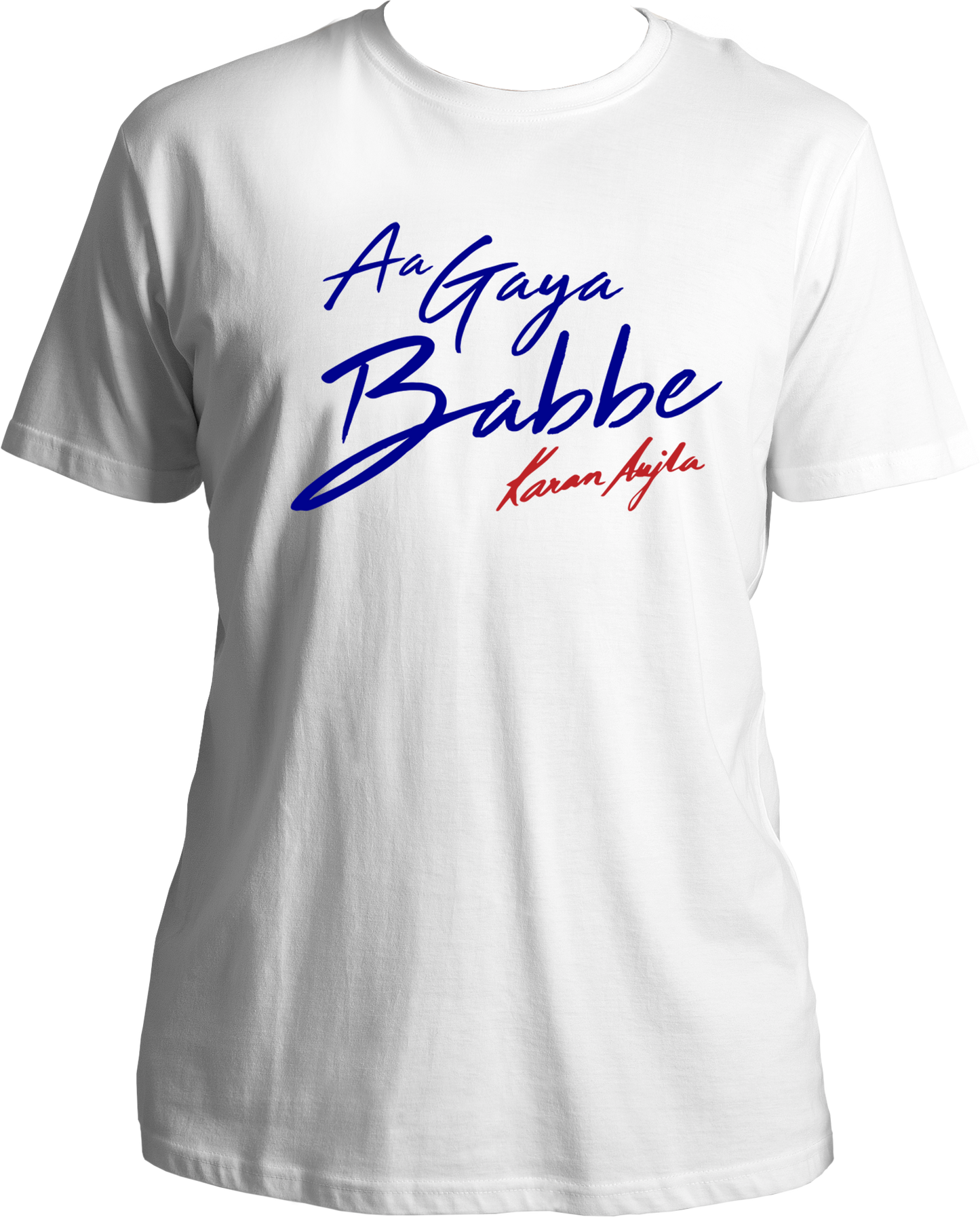 Front view of the Aa Gaya Babbe Karan Aujla Unisex T-Shirt, featuring bold typography inspired by Karan Aujla's iconic catchphrase.