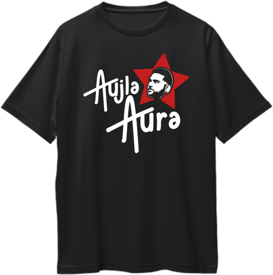 Front view of the Aujla Aura Karan Aujla Oversized T-Shirt, premium fan merch for the It Was All A Dream concert