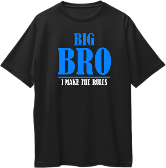 Big Bro Oversized T-Shirt in Black with bold blue and white text – I Make The Rules design, perfect Rakhi & Bhai Dooj gift for brothers