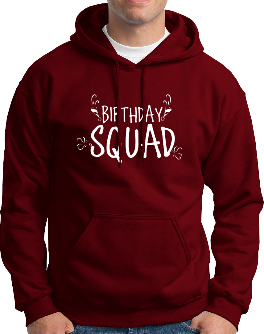 Maroon Birthday Squad Unisex Hoodie by Garrari for friends, birthday parties and group photos