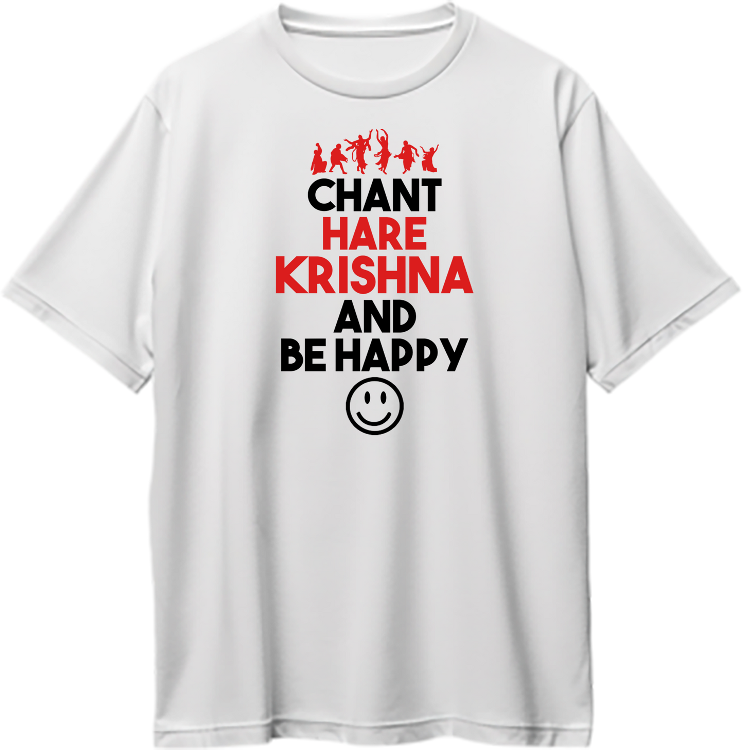 "Oversized unisex t-shirt with Chant Hare Krishna design, spiritual and devotional Krishna consciousness apparel."