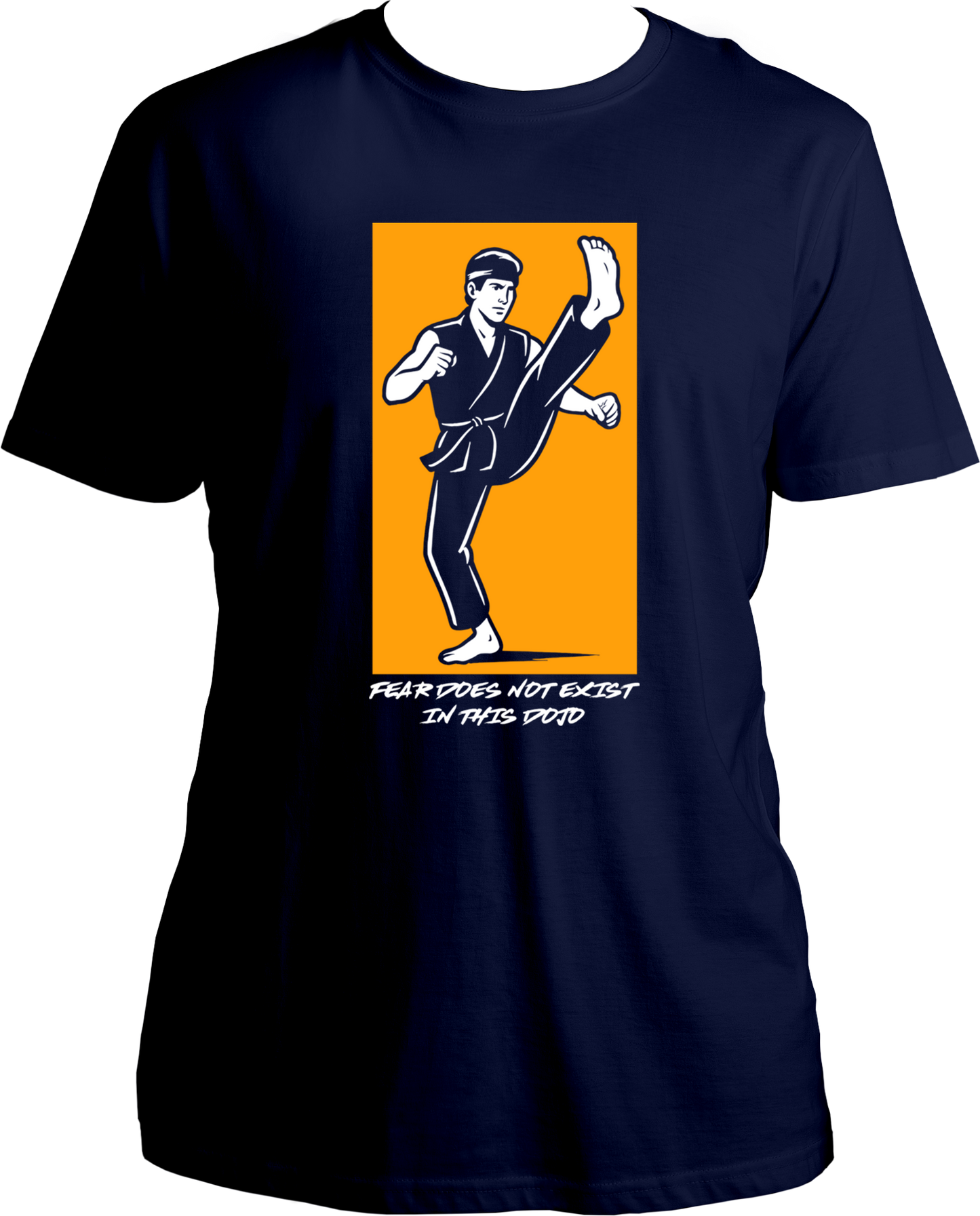 Regular fit unisex karate dojo T-shirt with Fear Does Not Exist slogan and fighter graphic