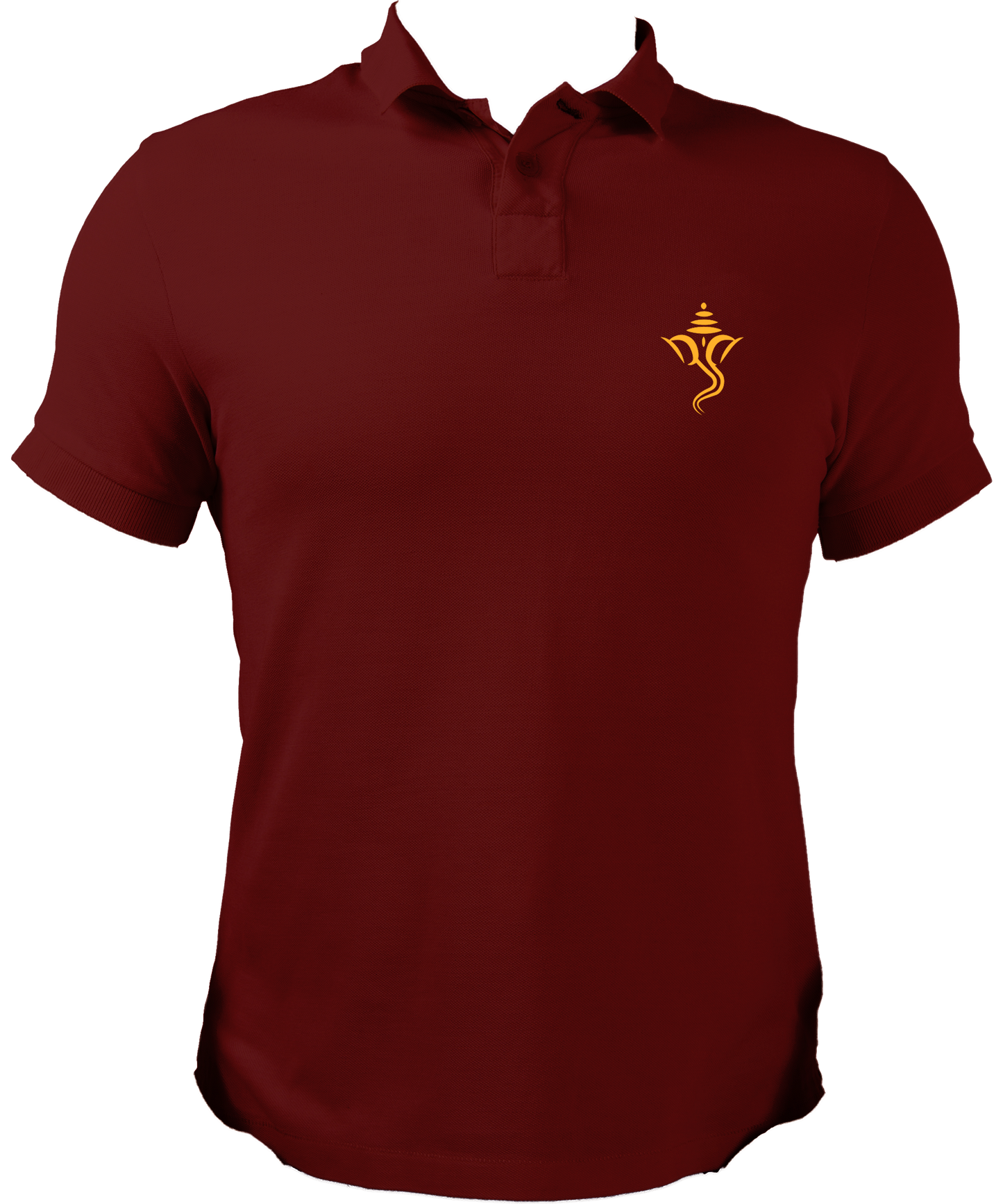 Front view of Ganesh Ji Unisex Polo T-Shirt with small Ganpati print on the pocket, perfect for Ganesh Chaturthi.
