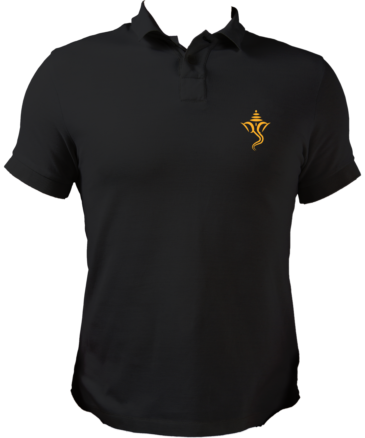 Front view of Ganesh Ji Unisex Polo T-Shirt with small Ganpati print on the pocket, perfect for Ganesh Chaturthi.