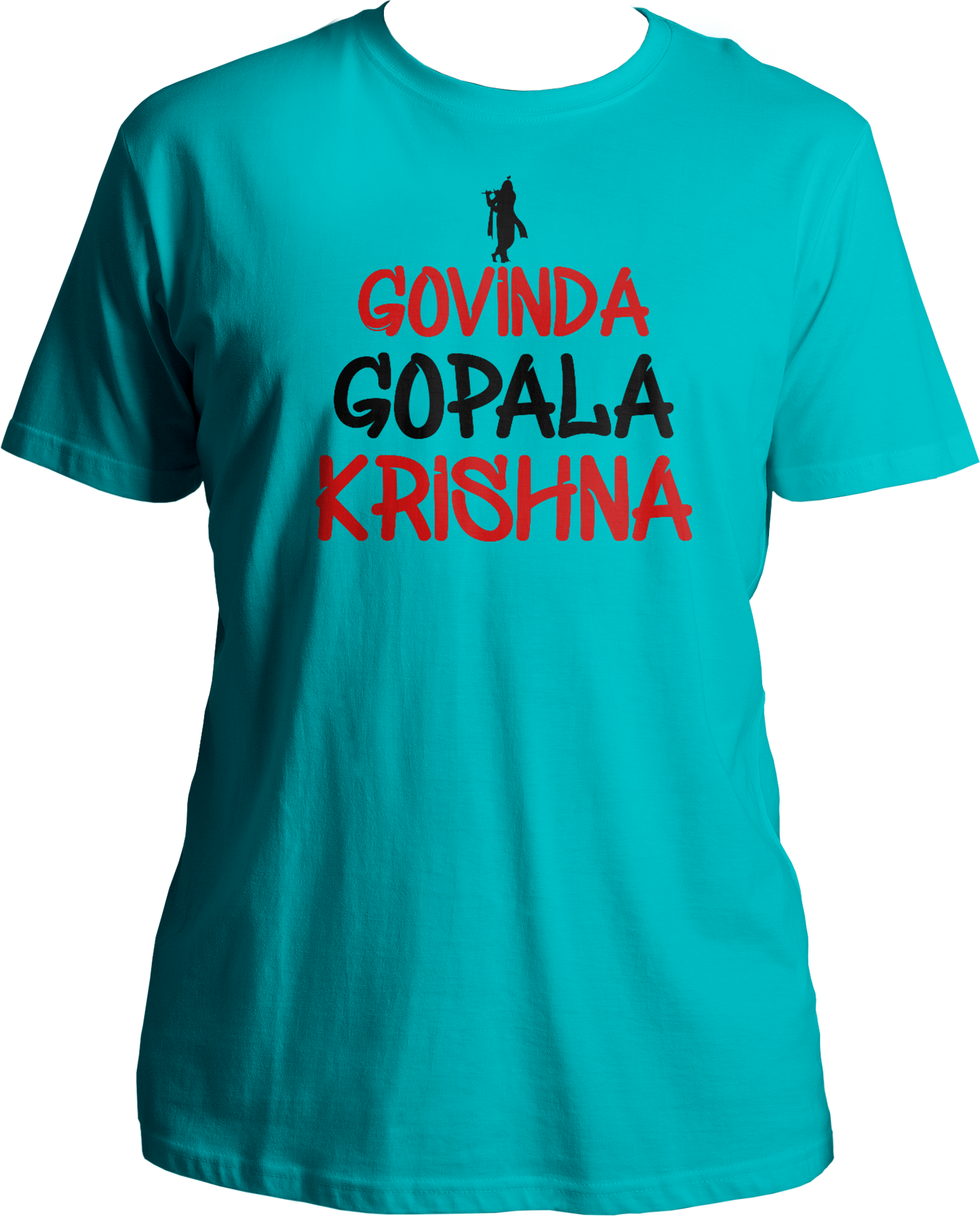 Govinda Gopala Krishna Unisex T-Shirt with Shri Krishna's divine names. Devotee wearing Govinda Gopala Krishna Unisex T-Shirt, symbolizing devotion