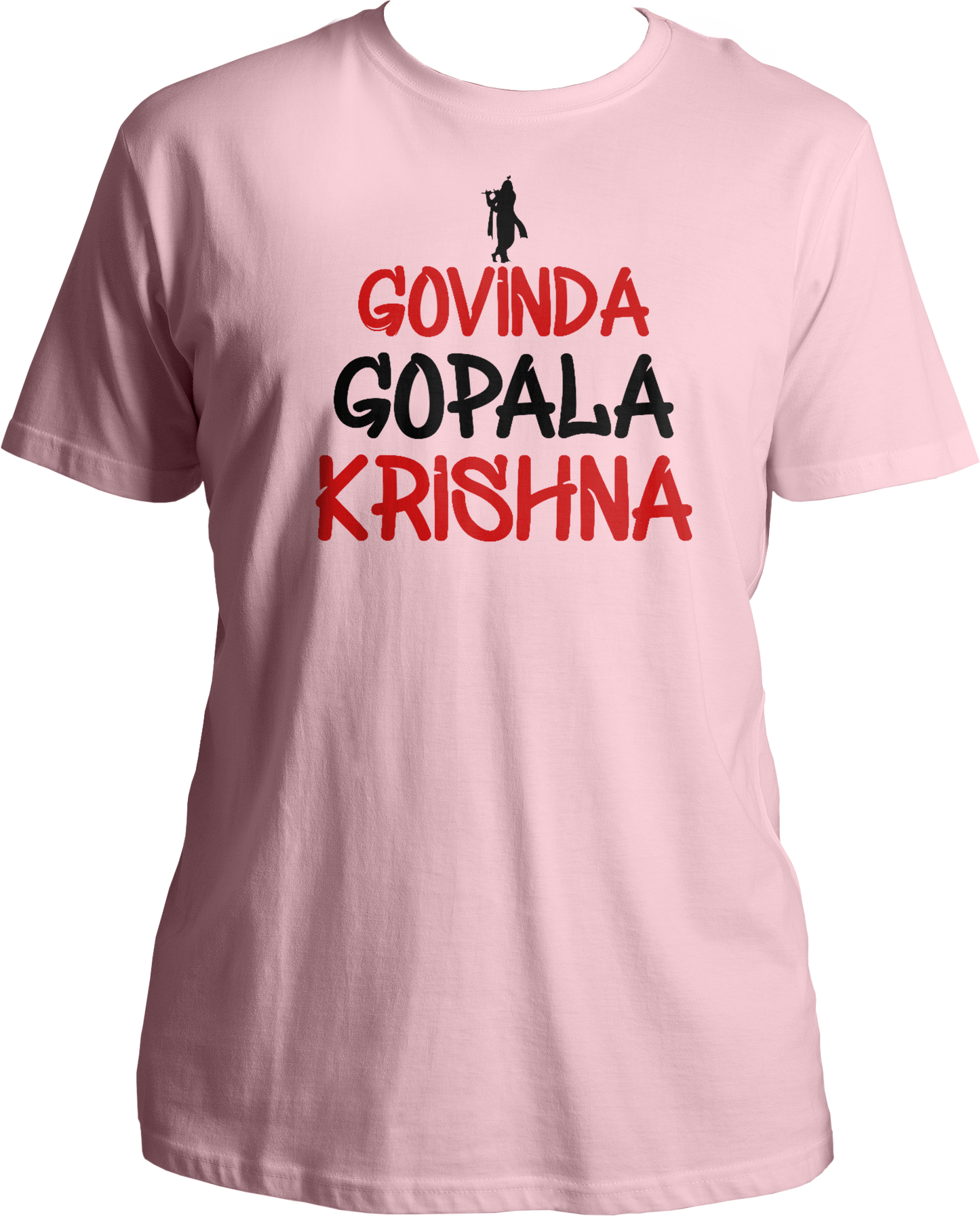 Govinda Gopala Krishna Unisex T-Shirt with Shri Krishna's divine names. Devotee wearing Govinda Gopala Krishna Unisex T-Shirt, symbolizing devotion