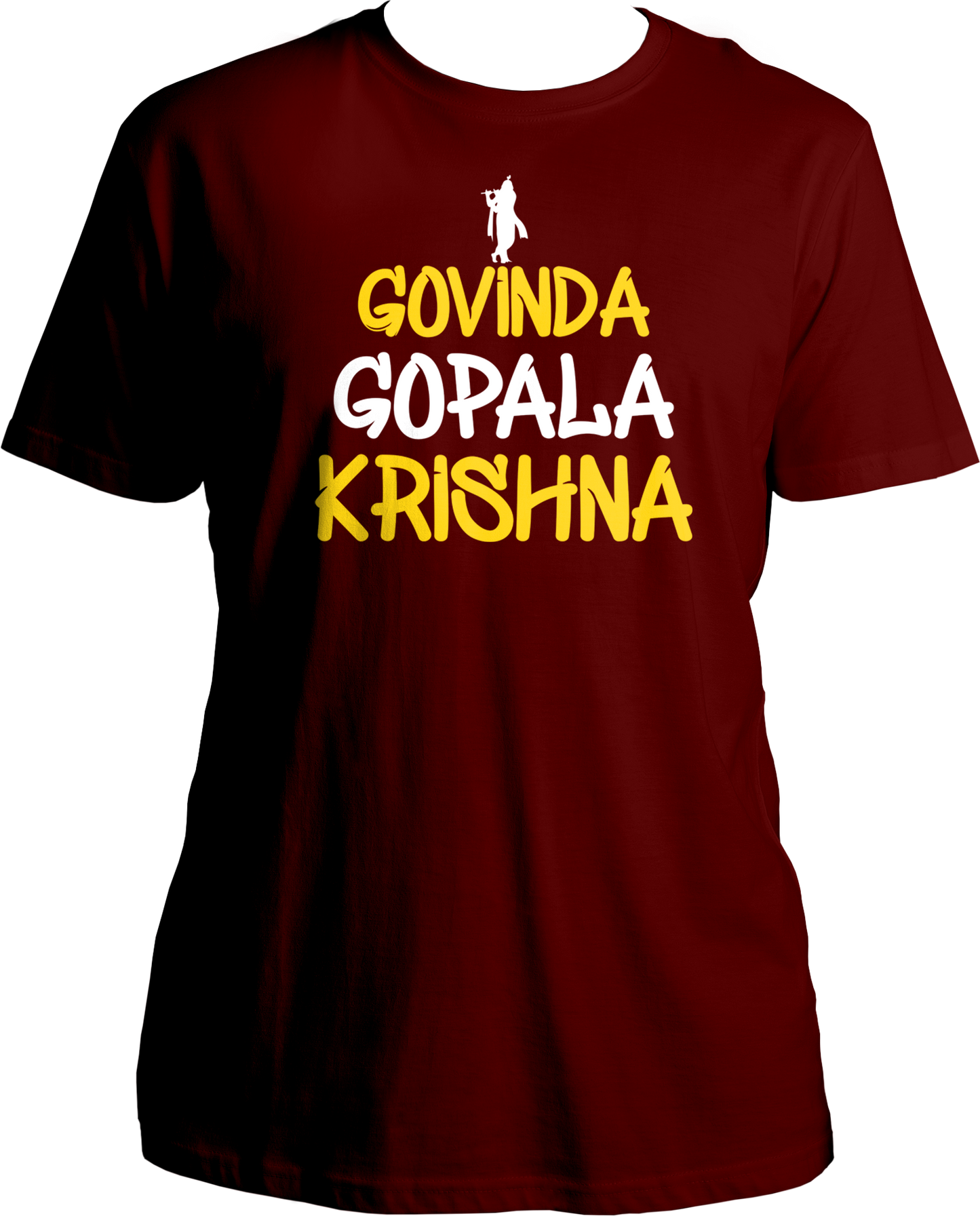 Govinda Gopala Krishna Unisex T-Shirt with Shri Krishna's divine names. Devotee wearing Govinda Gopala Krishna Unisex T-Shirt, symbolizing devotion