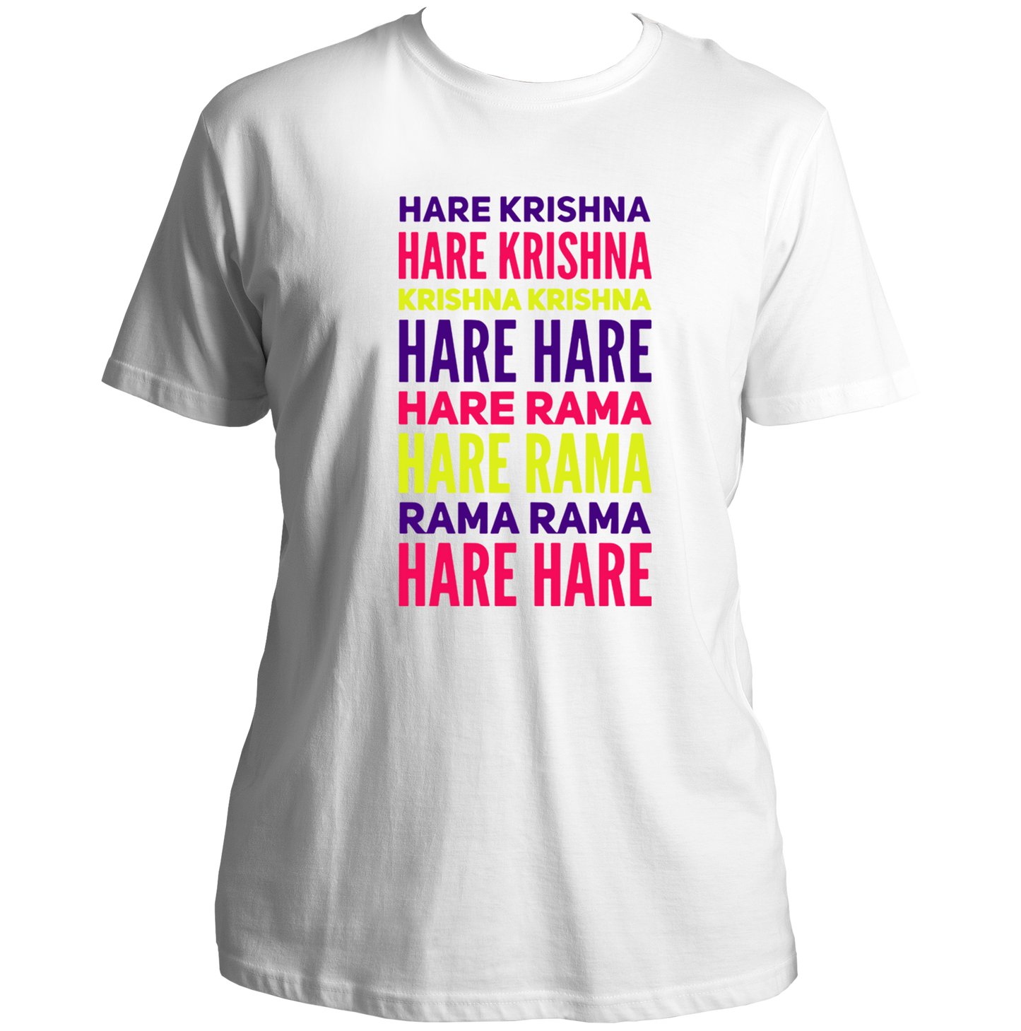 White Hare Krishna Hare Rama T-shirt with stacked devotional text print by Garrari