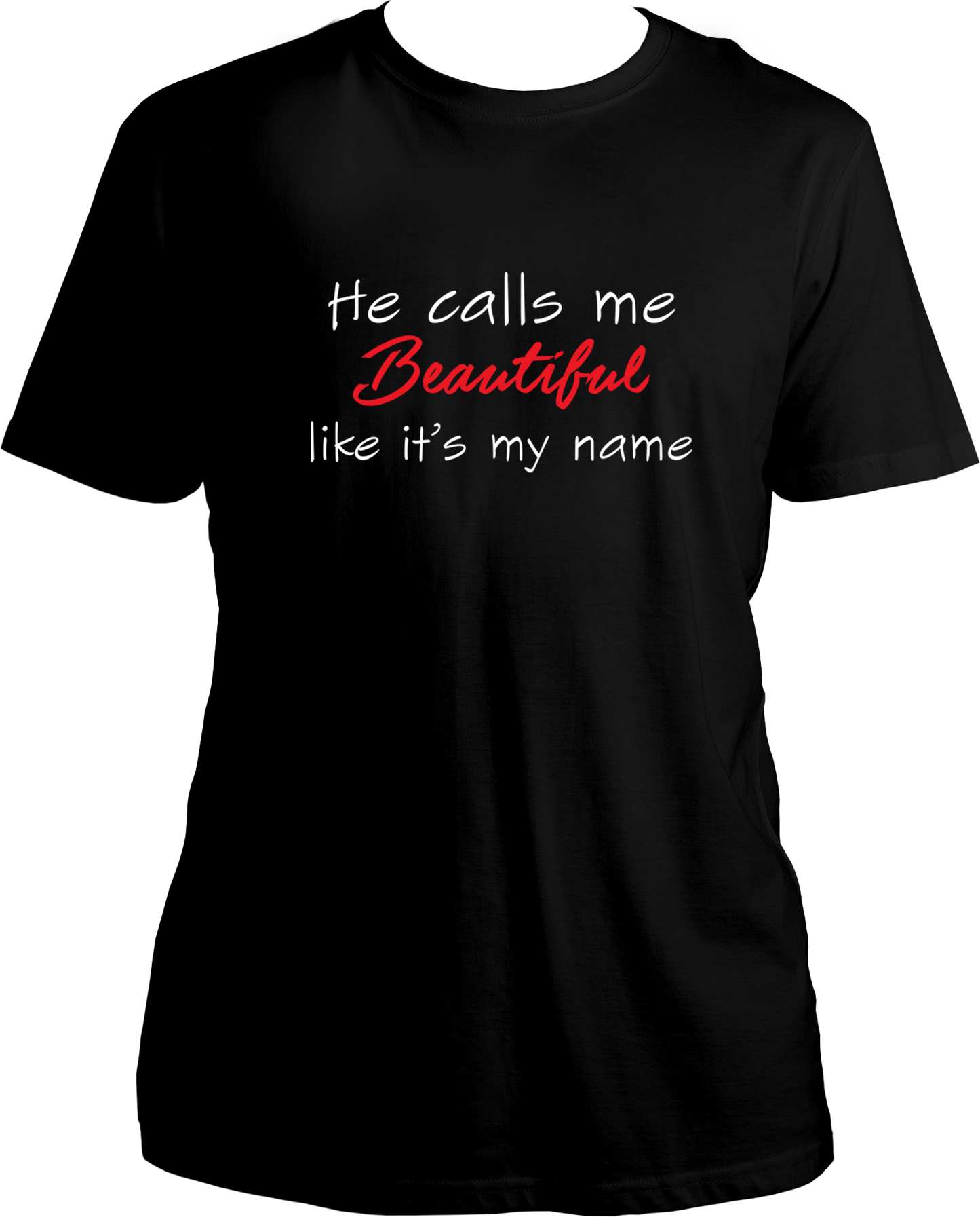 Adorn your special someone with a classic and timeless piece of garment from Garrari. He Calls Me Beautiful Unisex T-Shirts is exquisitely crafted from fine cotton and tailored for a snug fit. These special t-shirts for your wife or partner, with beautiful girl designs, are sure to make her feel truly adored. Get the perfect gift of love with Garrari's wide range of quote t-shirts.