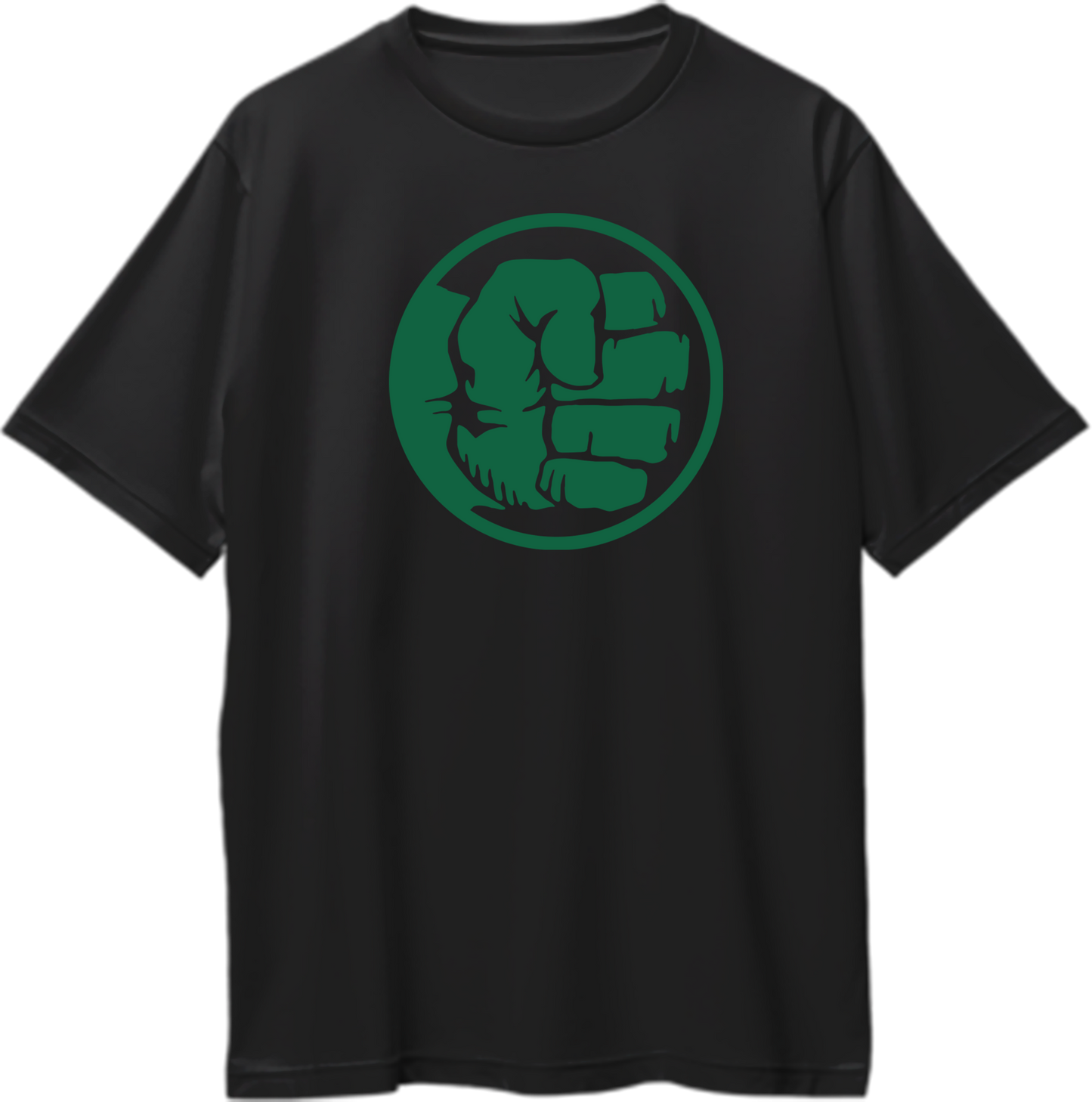 "Oversized unisex t-shirt featuring a large green fist, symbolizing unstoppable strength and power."
