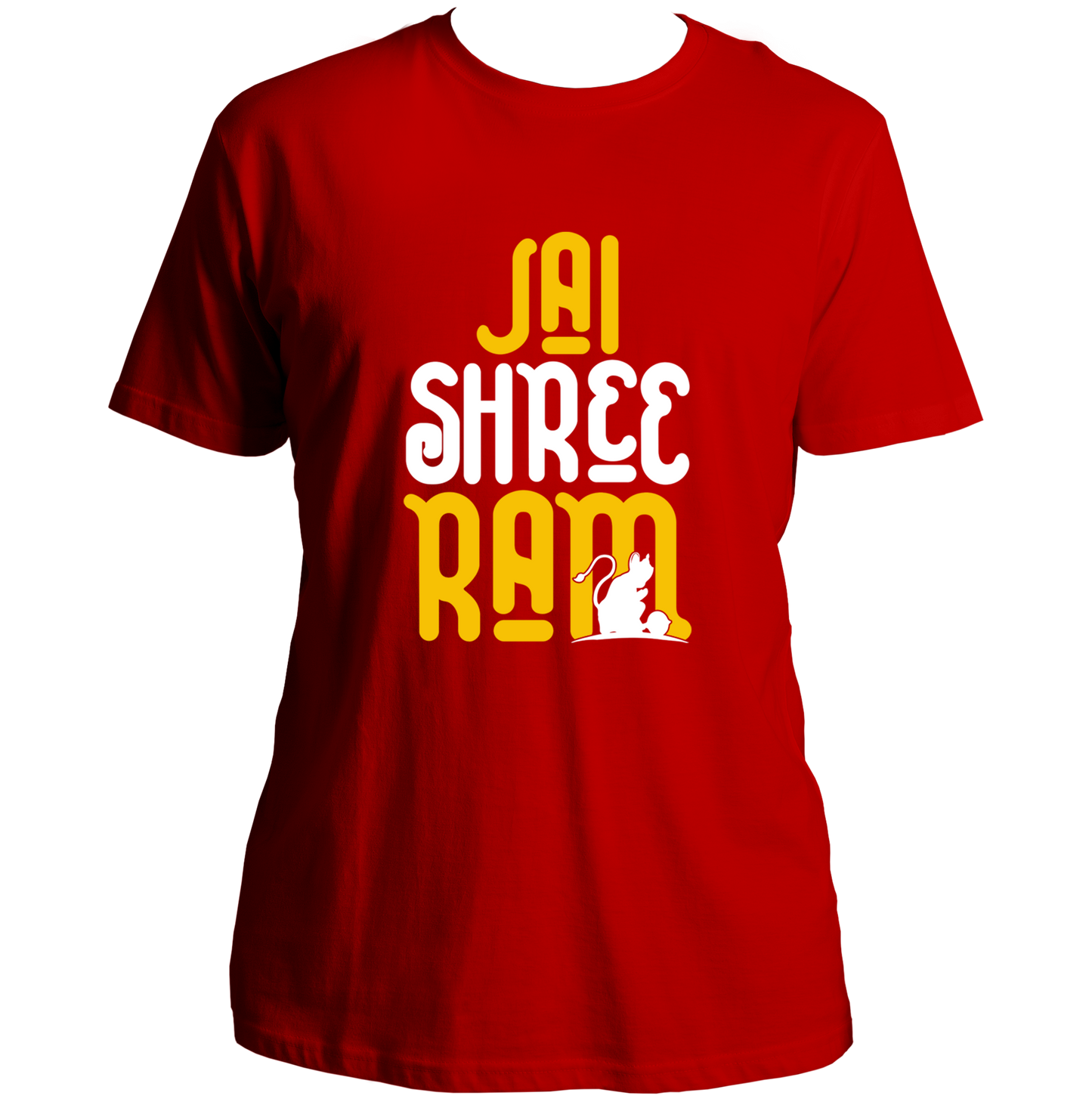 Red Jai Shree Ram unisex T-shirt with Jai Shree Ram typography and Hanuman Ji silhouette by Garrari