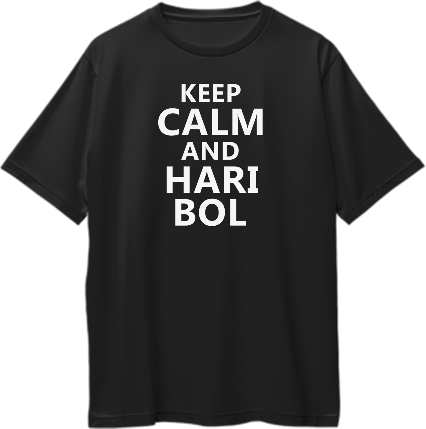 Keep Calm and Hari Bol oversized unisex t-shirt with Krishna-inspired design, perfect for devotees and spiritual seekers.