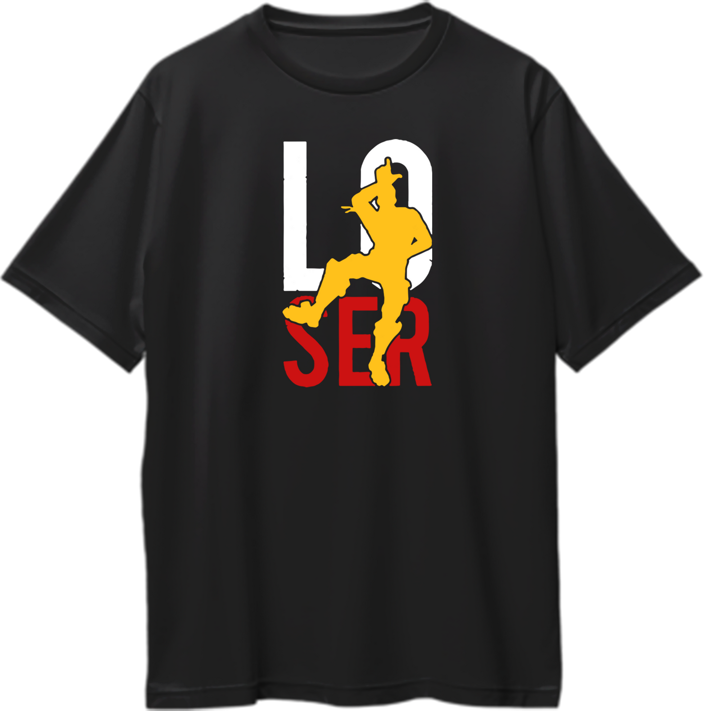 Black Loser Oversized T-Shirt with gaming-inspired dancing silhouette print by Garrari