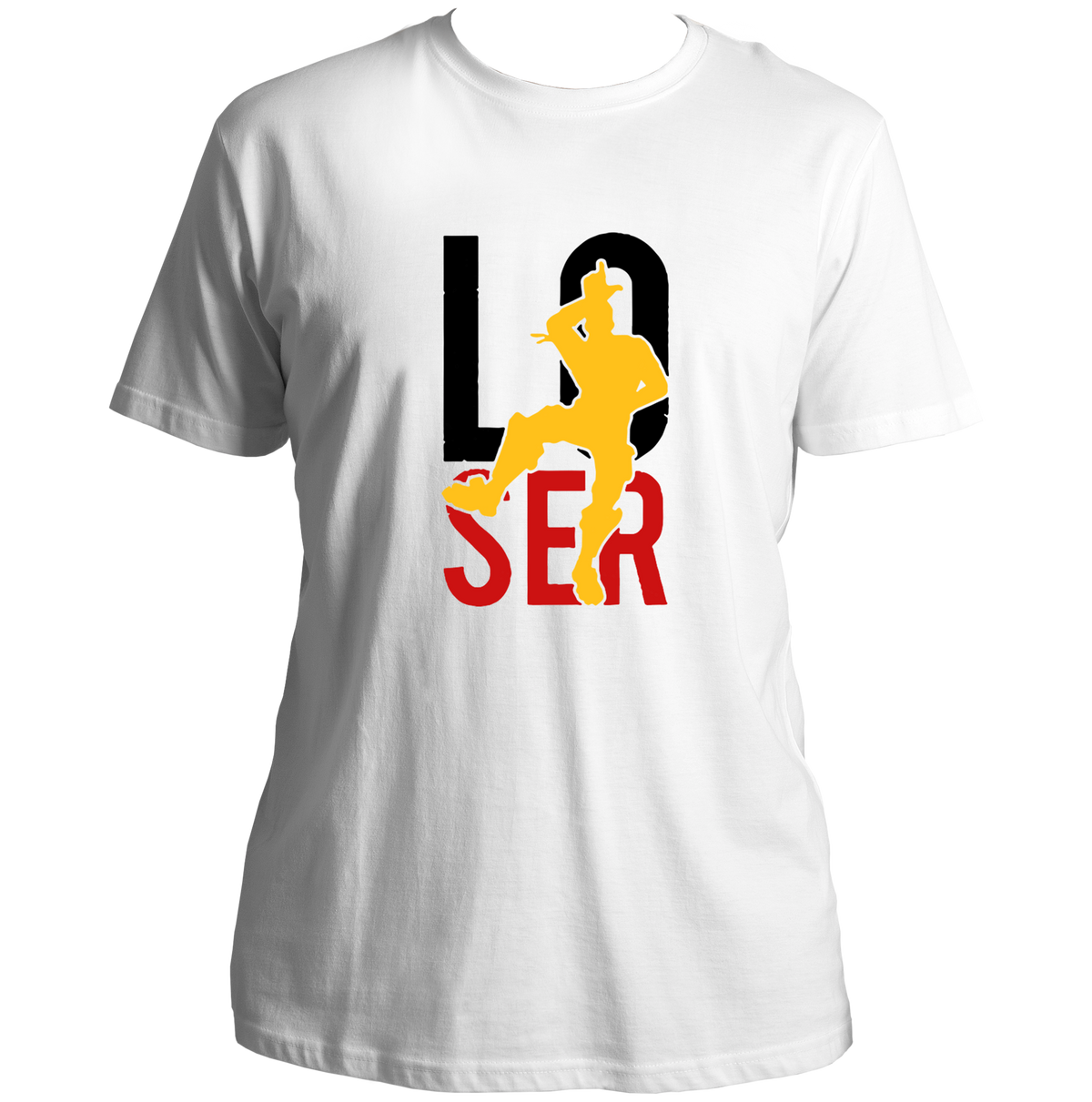 White Loser Unisex T-Shirt with playful gaming loser graphic by Garrari