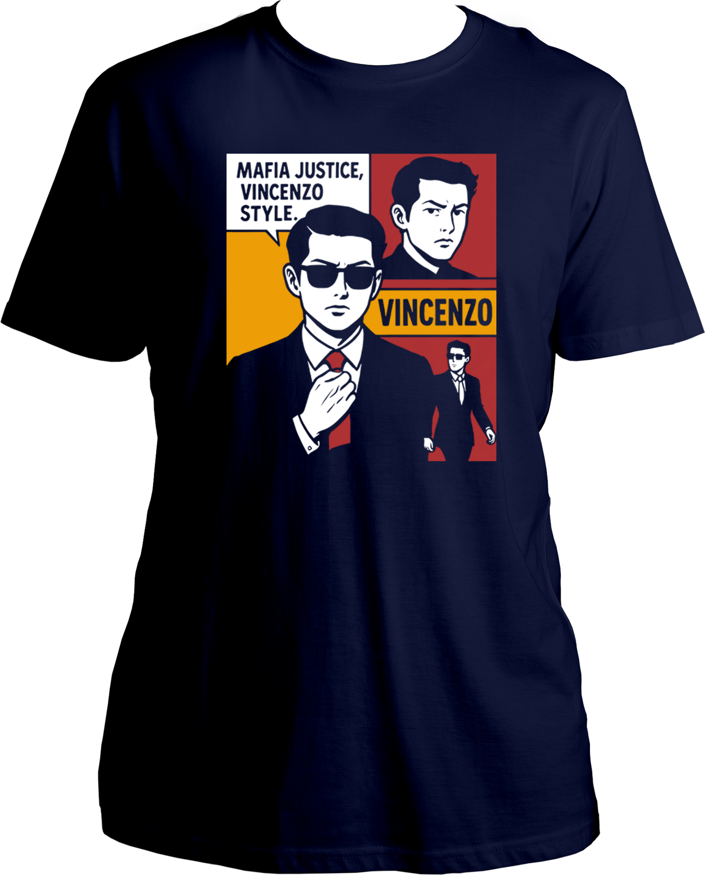 Regular fit Vincenzo unisex T-shirt with mafia justice quote and character print