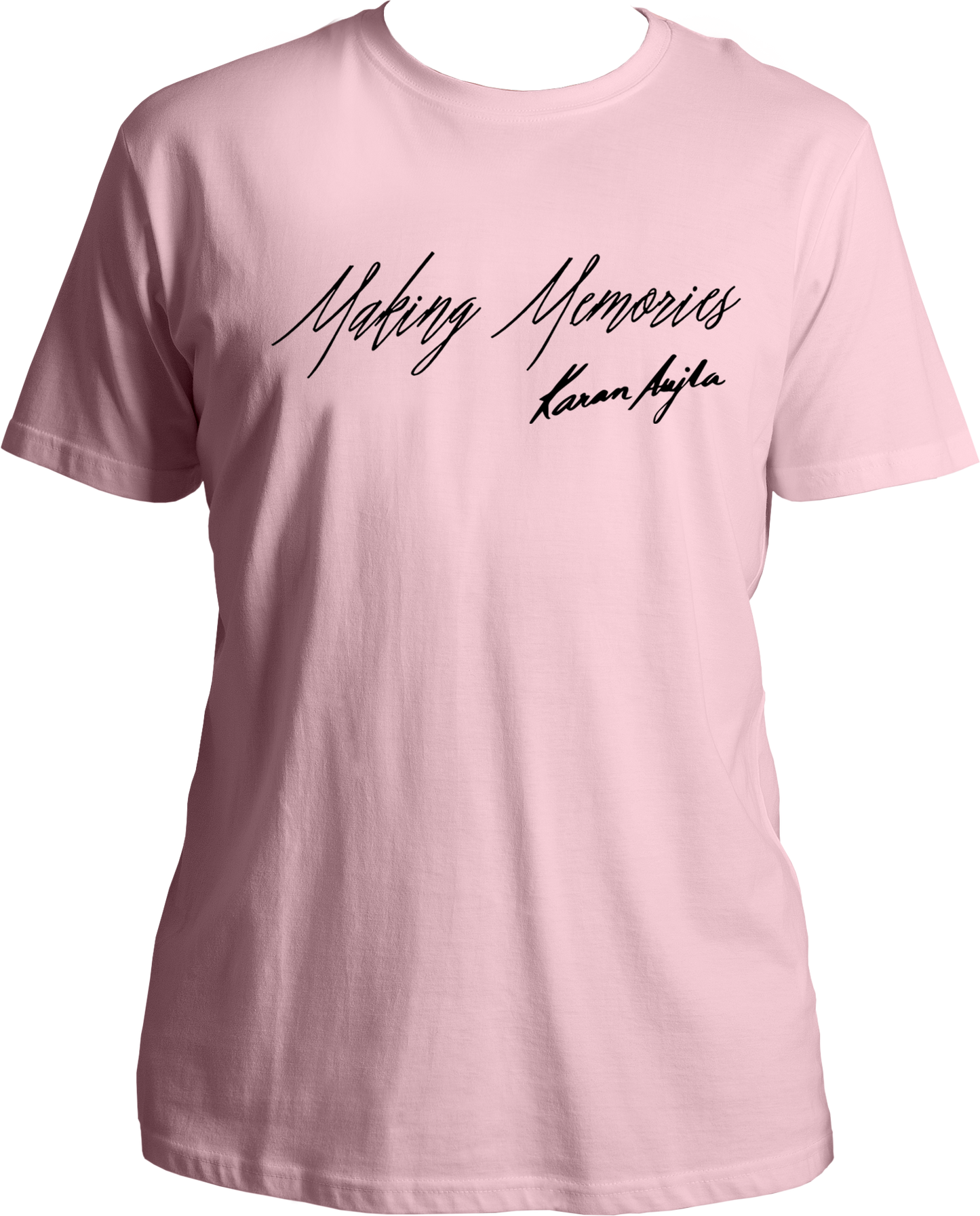 Front view of the Making Memories Karan Aujla T-Shirt featuring the album title and signature in bold design.