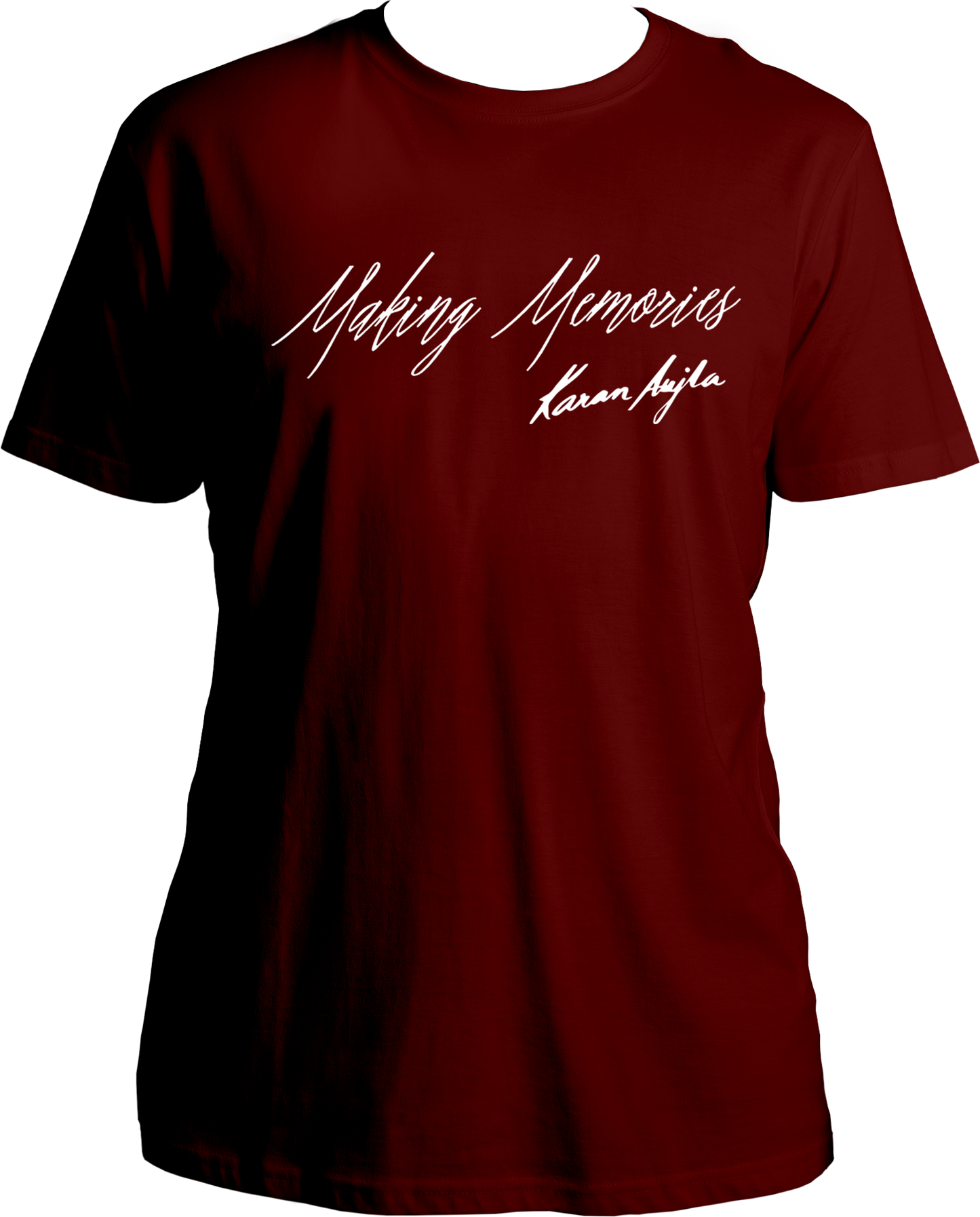 Front view of the Making Memories Karan Aujla T-Shirt featuring the album title and signature in bold design.