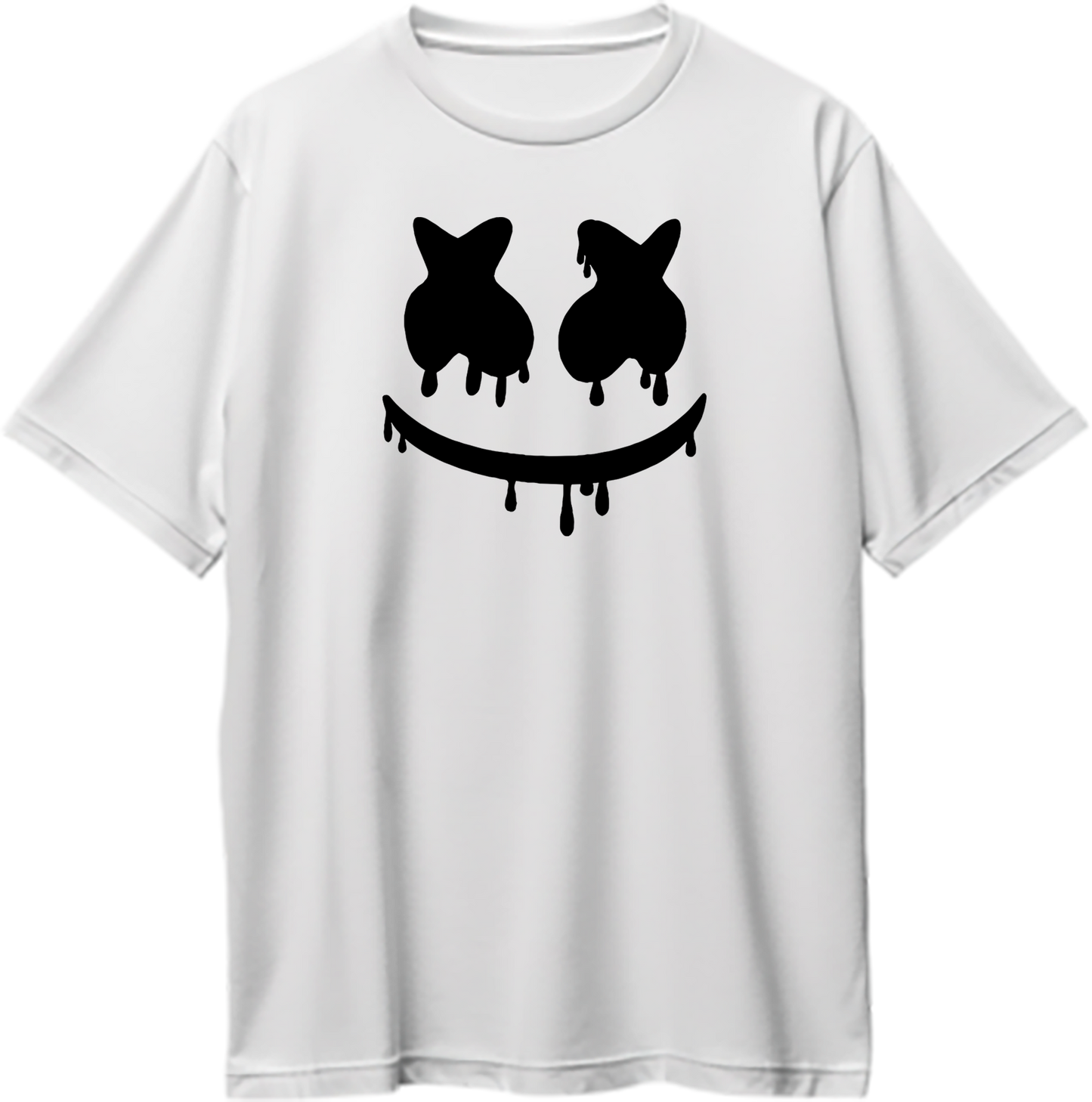 Front view of Mello Drip Oversized Unisex T-Shirt featuring Marshmello-inspired graphic design.