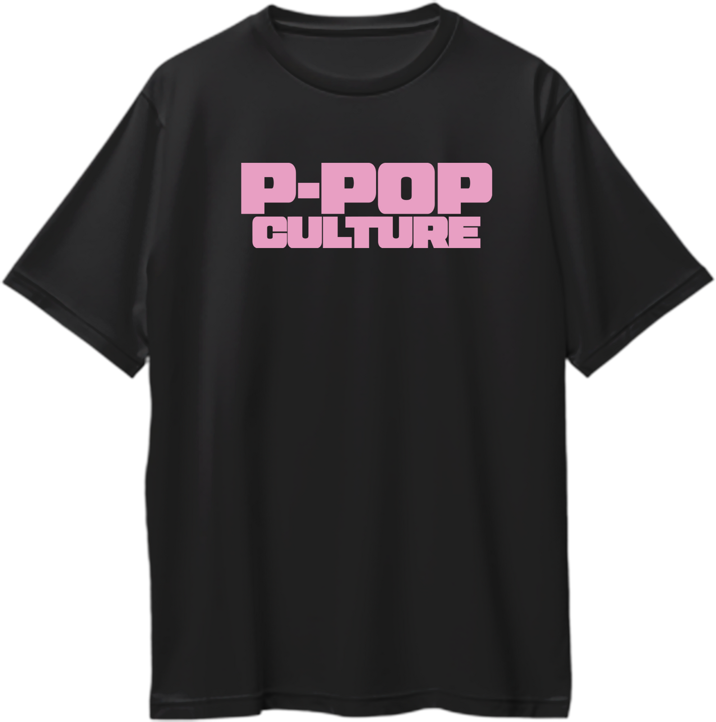 Black oversized T-shirt with soft pink bold text reading P-POP CULTURE inspired by Karan Aujla style.