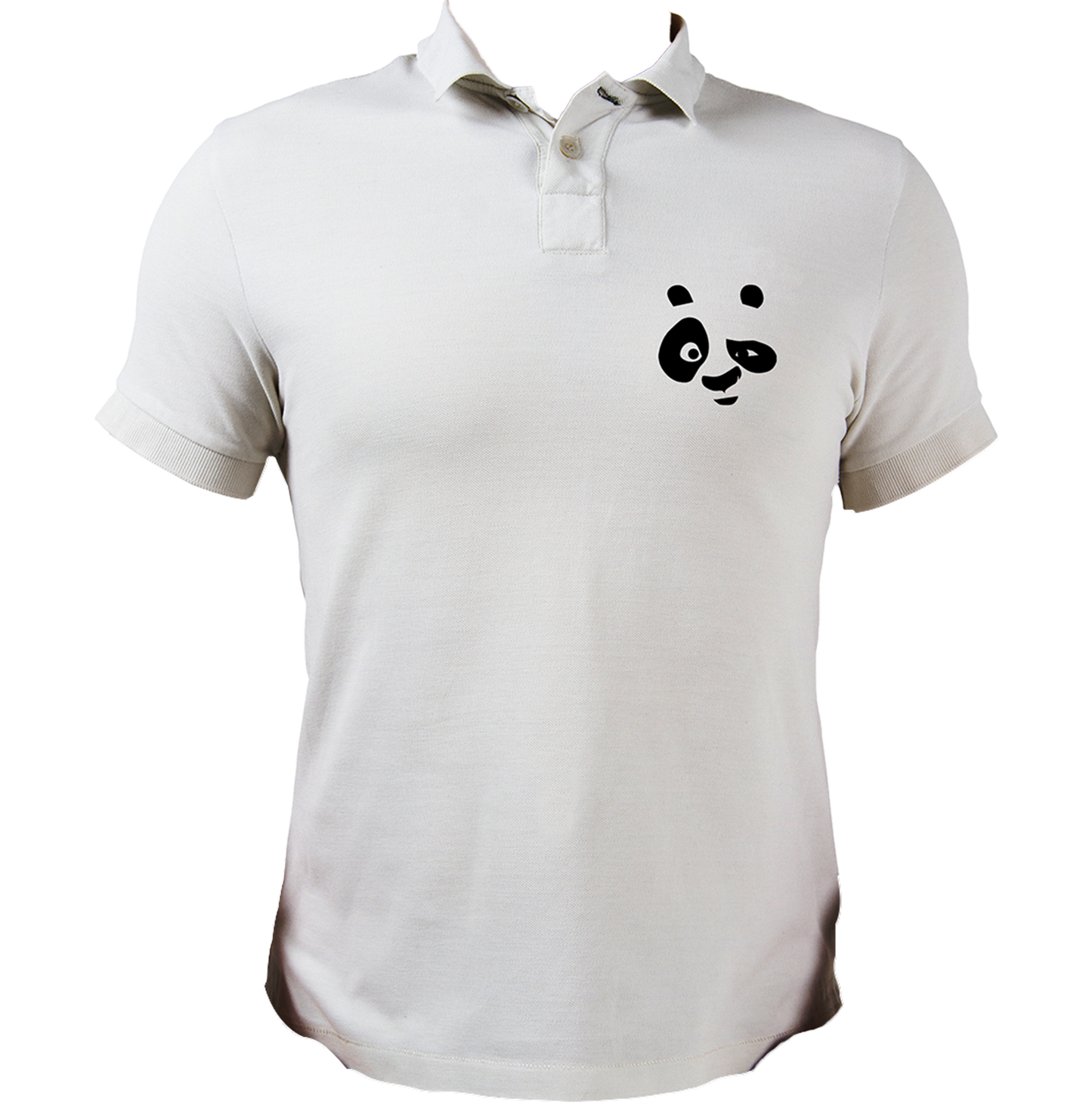 Panda Mood Polo T-Shirt with minimal black panda face print on the left chest