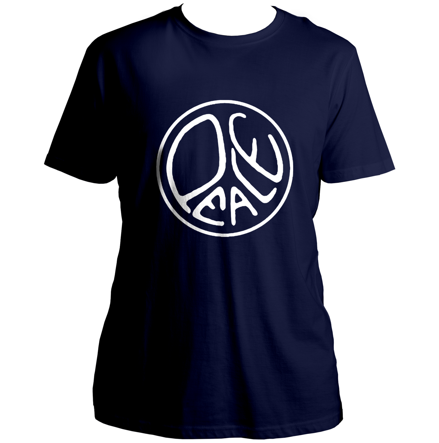 Navy Blue Peace Unisex T-Shirt with white peace symbol graphic