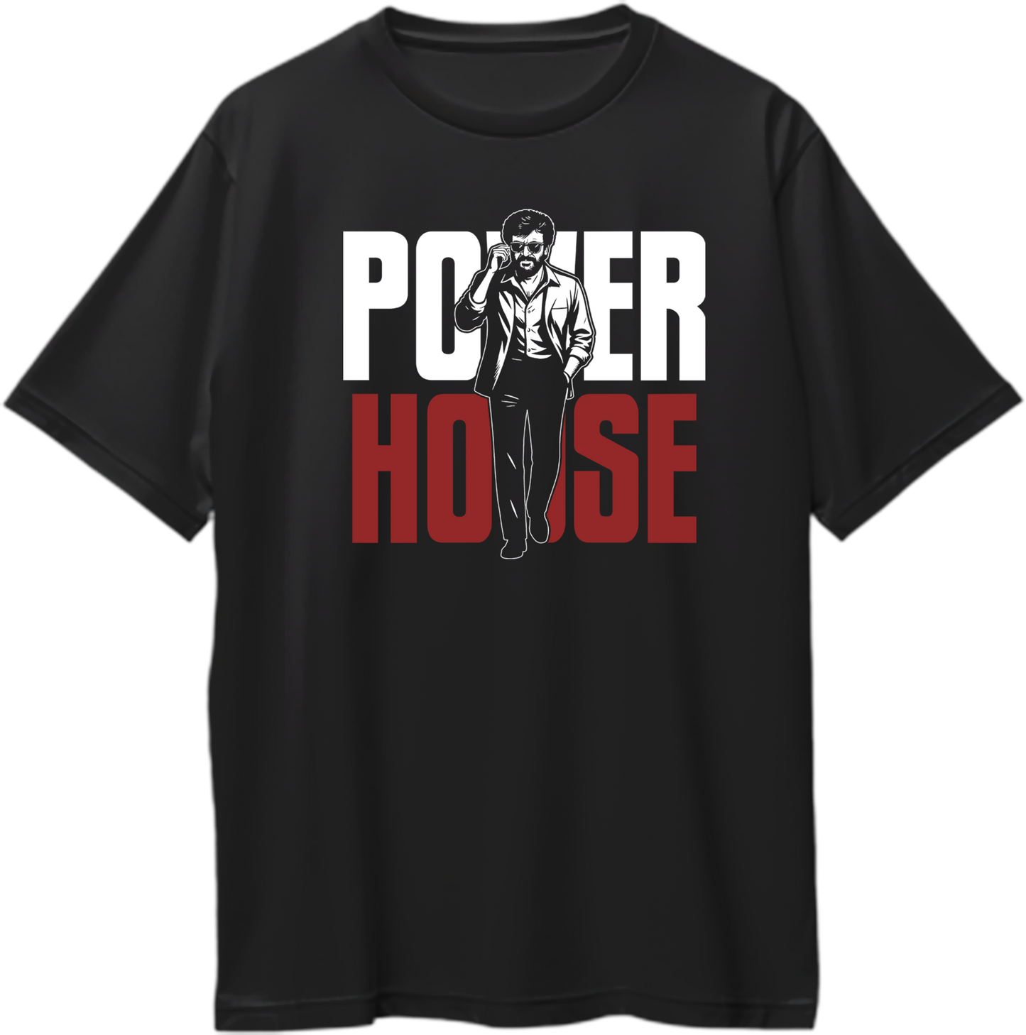 Coolie Power House oversized black t-shirt with walking pose graphic in bold red and white typography