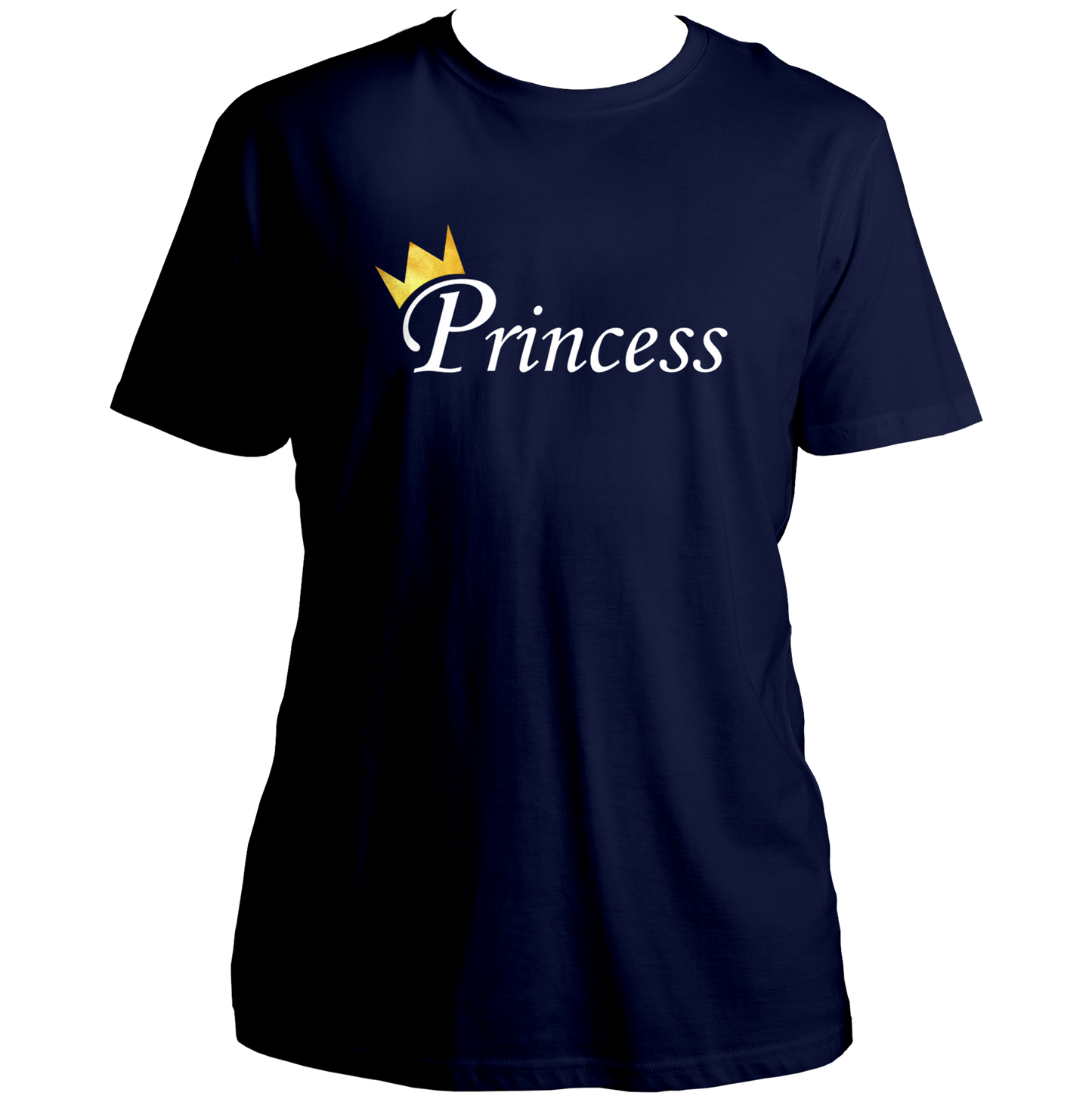 Navy Blue Princess Unisex T-Shirt with Princess typography and golden crown