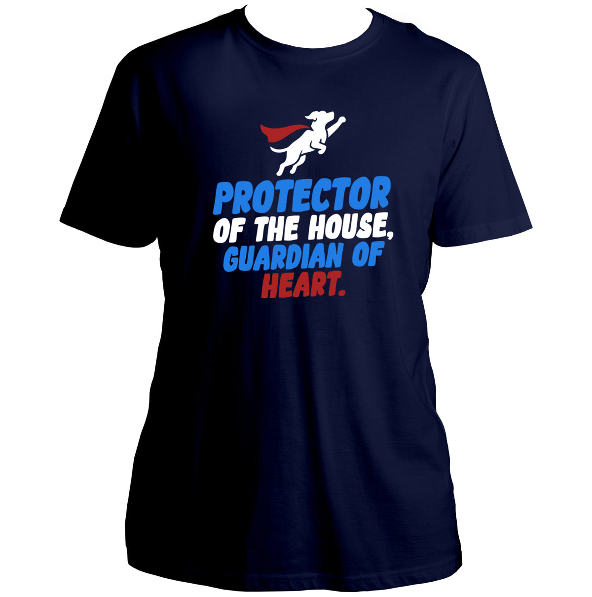 Navy Blue Protector of the House Dog Lover Unisex T-Shirt with superhero dog graphic