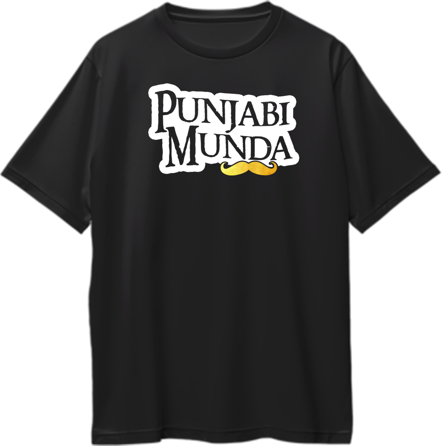 Punjabi Munda Oversized T-Shirt with bold typography and golden moustache graphic on black
