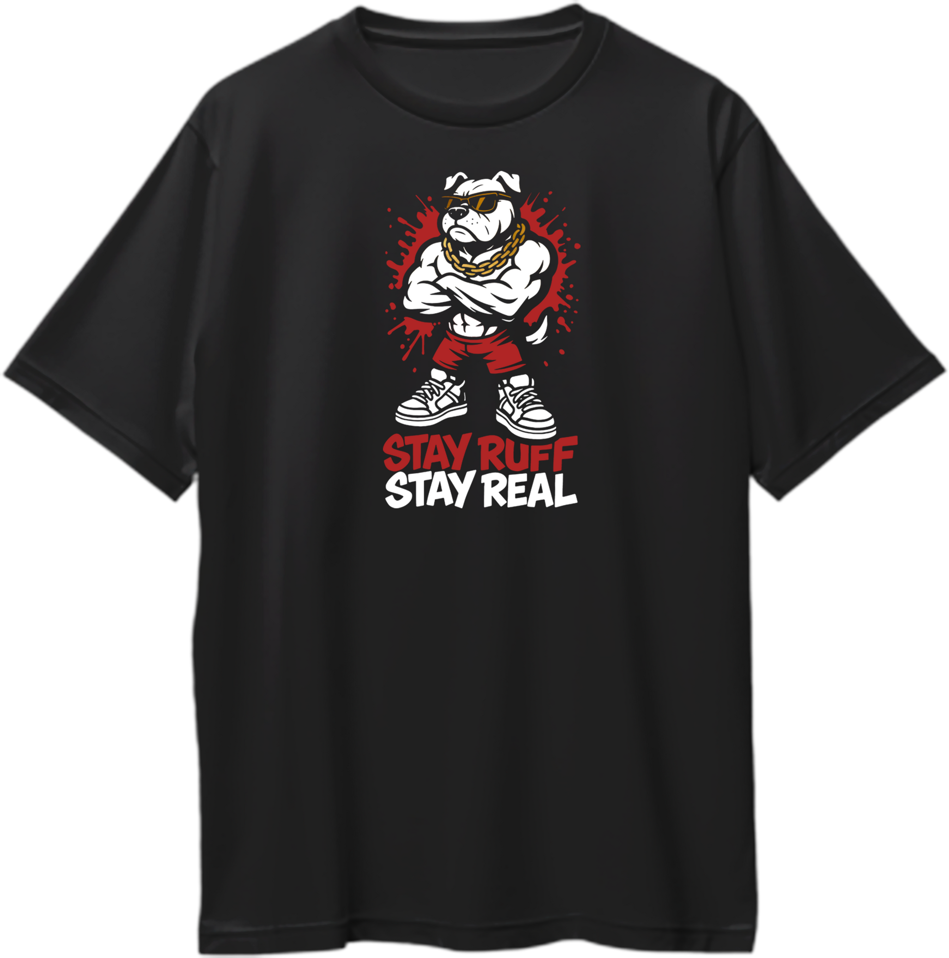 Stay Ruff Stay Real Oversized Black Unisex T-Shirt with bulldog print