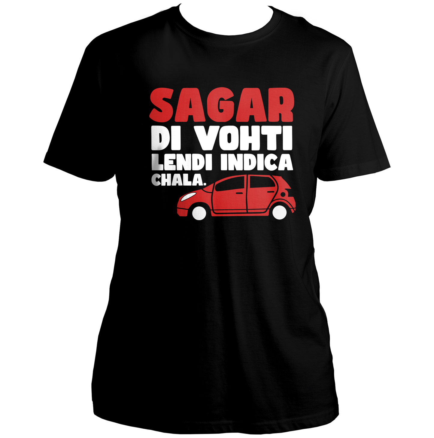 Black Sagar Di Vohti Unisex T-Shirt with viral Punjabi quote and car illustration