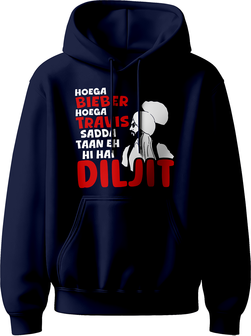 Sadda Diljit Dosanjh Unisex Hoodie featuring bold "Sadda Diljit" print, inspired by Diljit Dosanjh’s Dil-Luminati Tour 2024 and Coachella performance.
