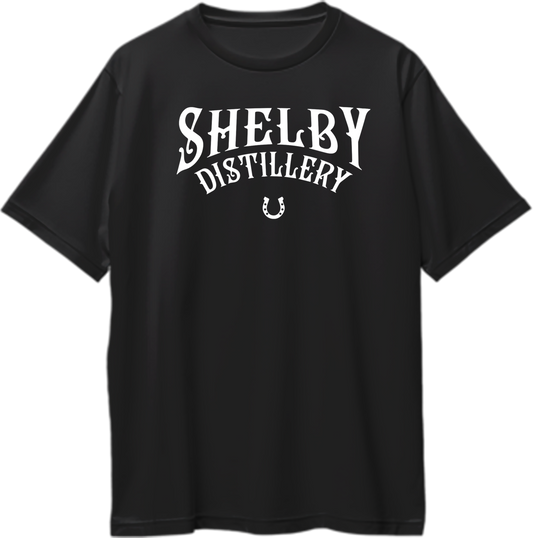 Oversized unisex t-shirt featuring Shelby Distillery and Thomas Shelby design, inspired by Peaky Blinders.