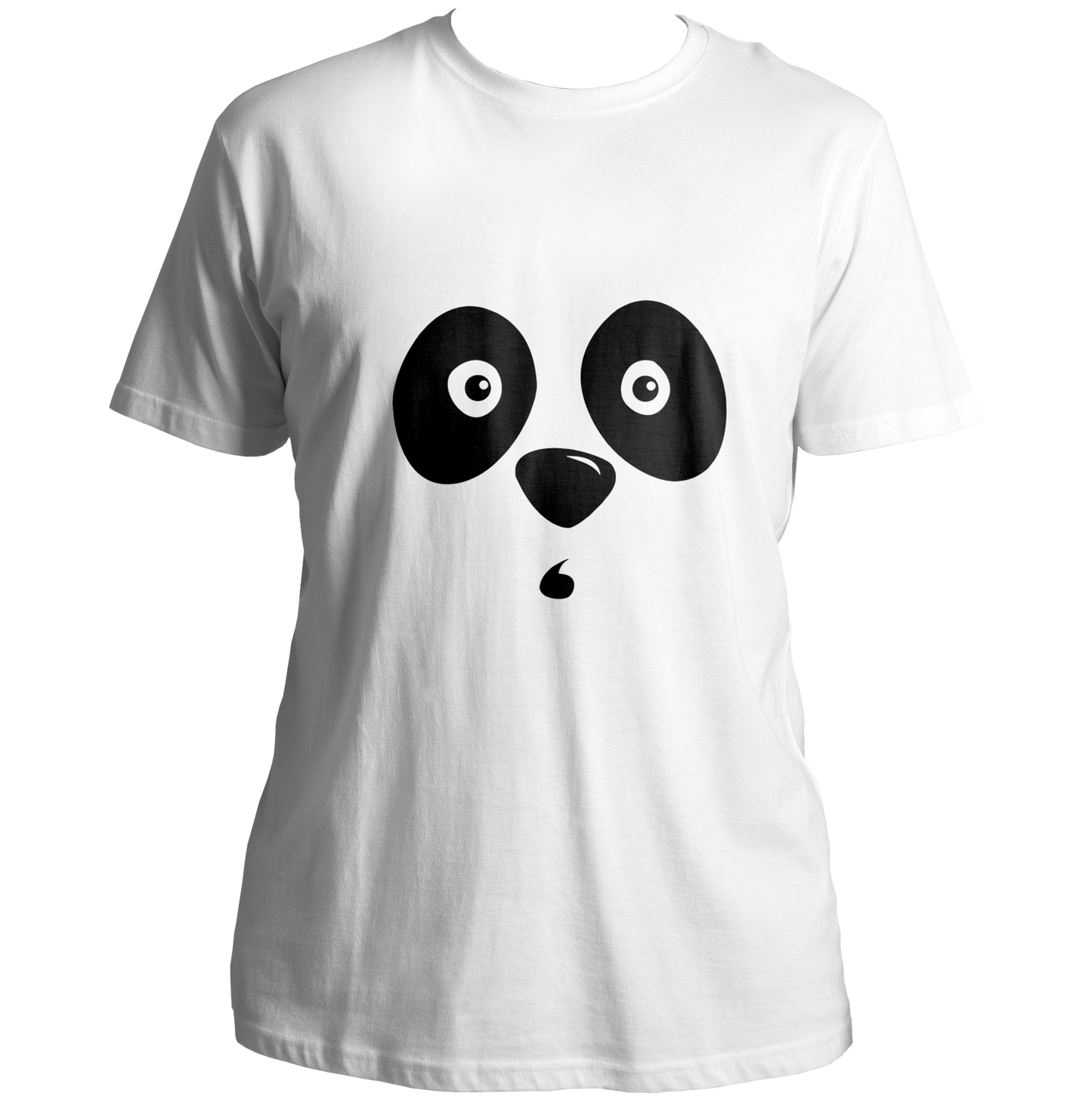 Shocked Panda Unisex T-Shirt with wide-eyed black panda face graphic
