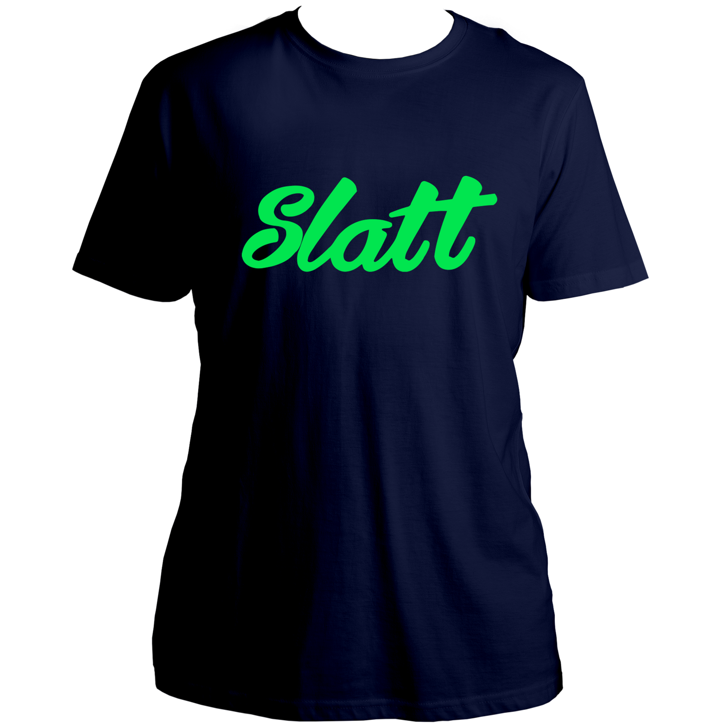 Black Slatt Unisex T-Shirt with bold green typography print by Garrari