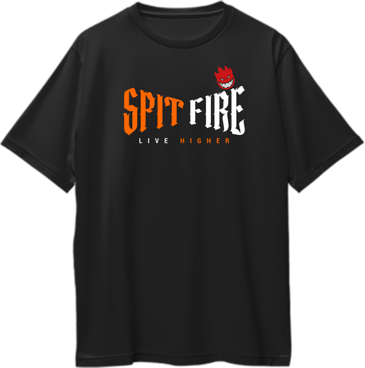 Front view of Spitfire Live Higher KR$NA Oversized Unisex T-Shirt with bold KR$NA-inspired graphic.