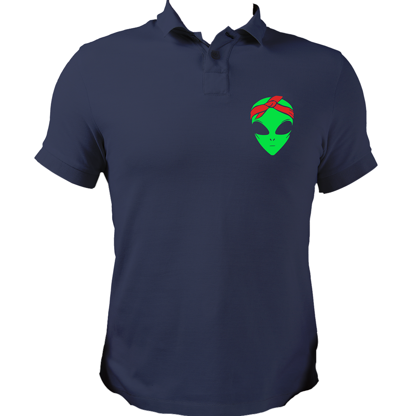 Navy Blue Stanny Alien Unisex Polo with MC Stan-inspired alien graphic by Garrari