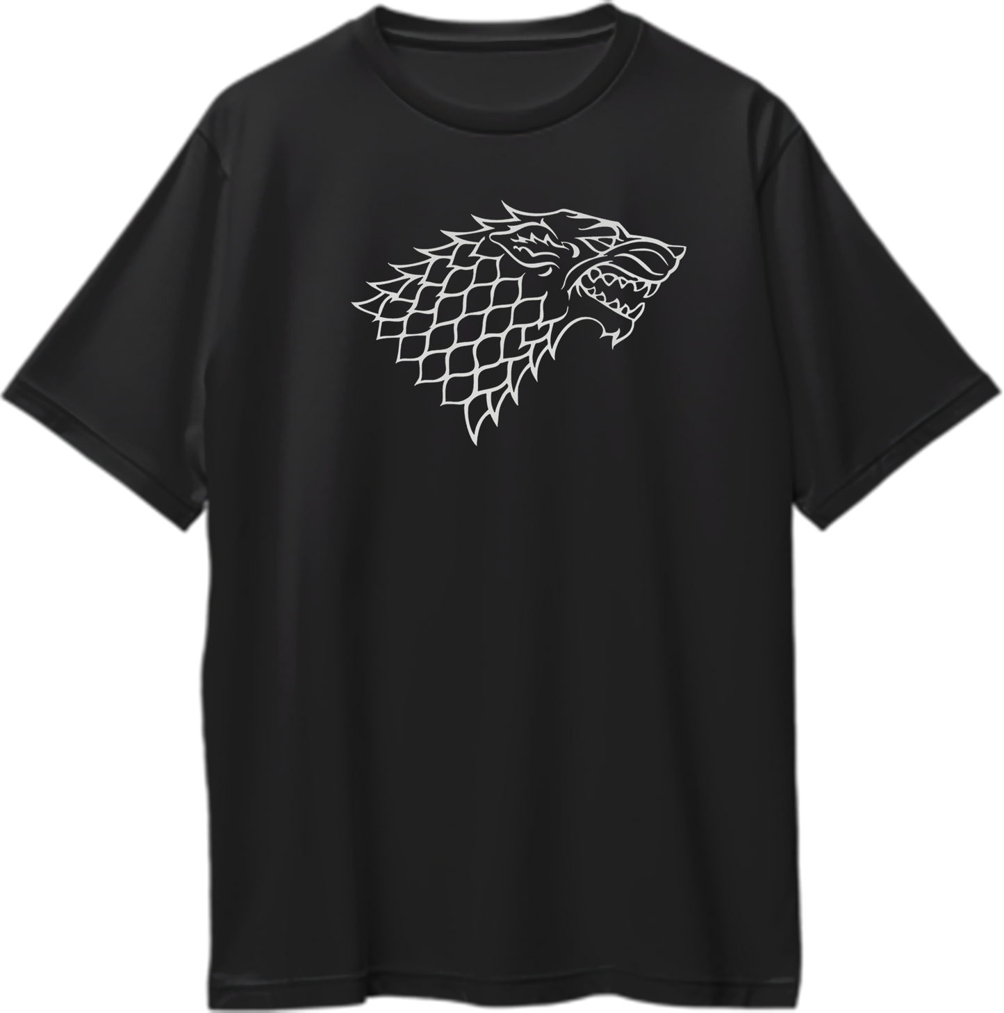 Oversized unisex t-shirt featuring the direwolf sigil of House Stark from Game of Thrones and House of the Dragon