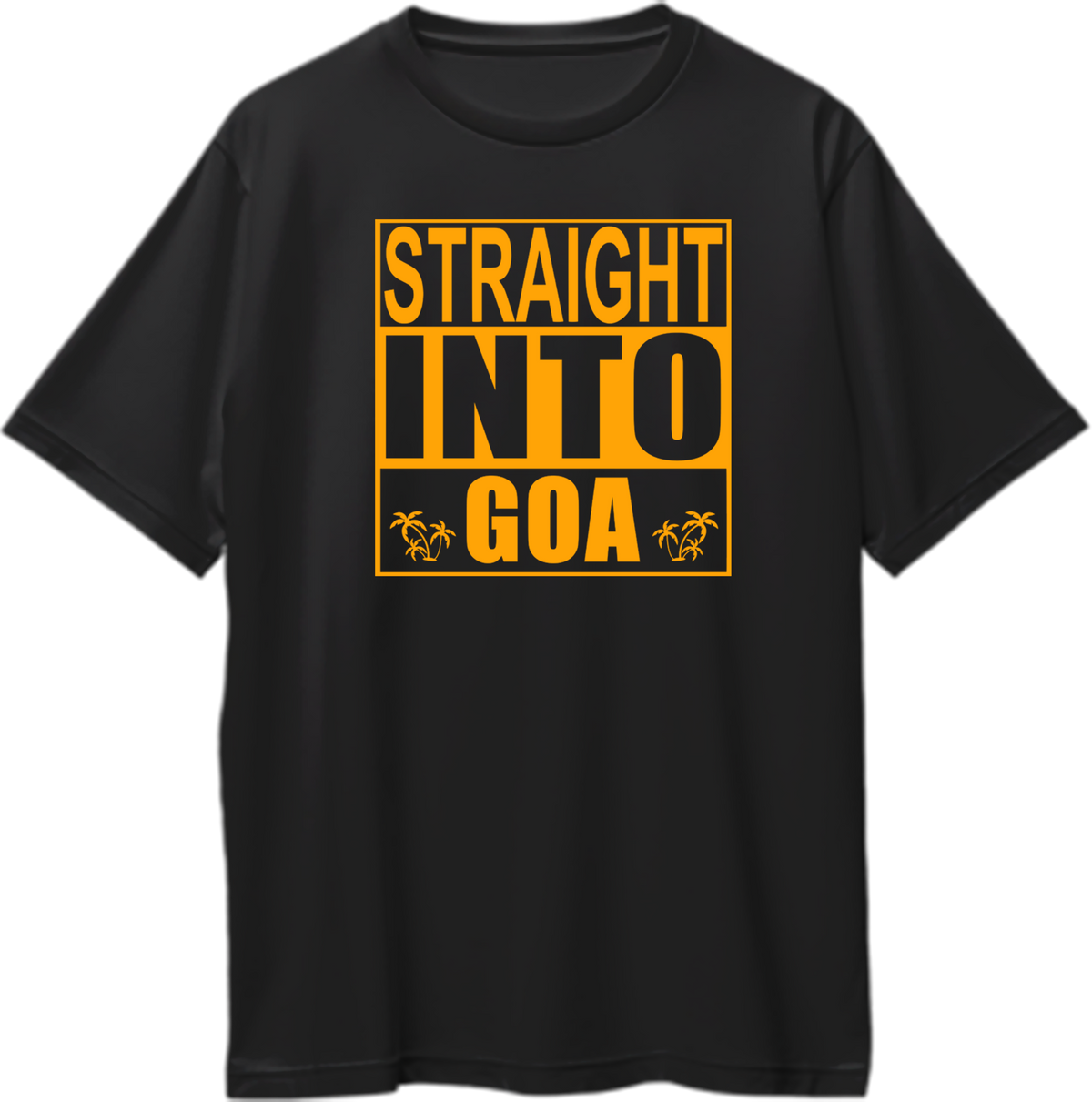 Black Straight Into Goa Oversized T-Shirt by Garrari with bold Goa travel graphic and palm trees