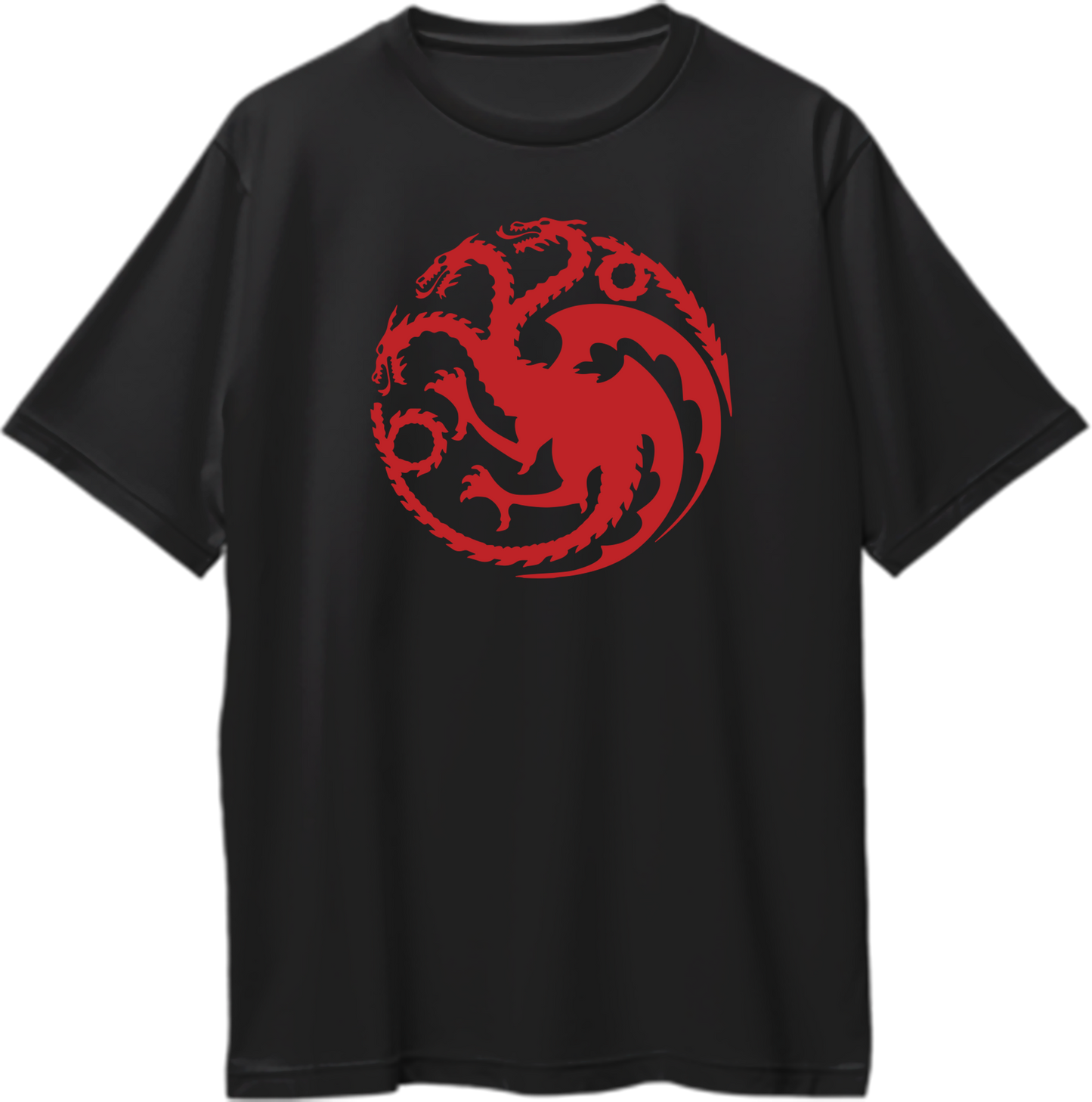 Oversized unisex t-shirt featuring the three-headed dragon sigil of House Targaryen from Game of Thrones and House of the Dragon.