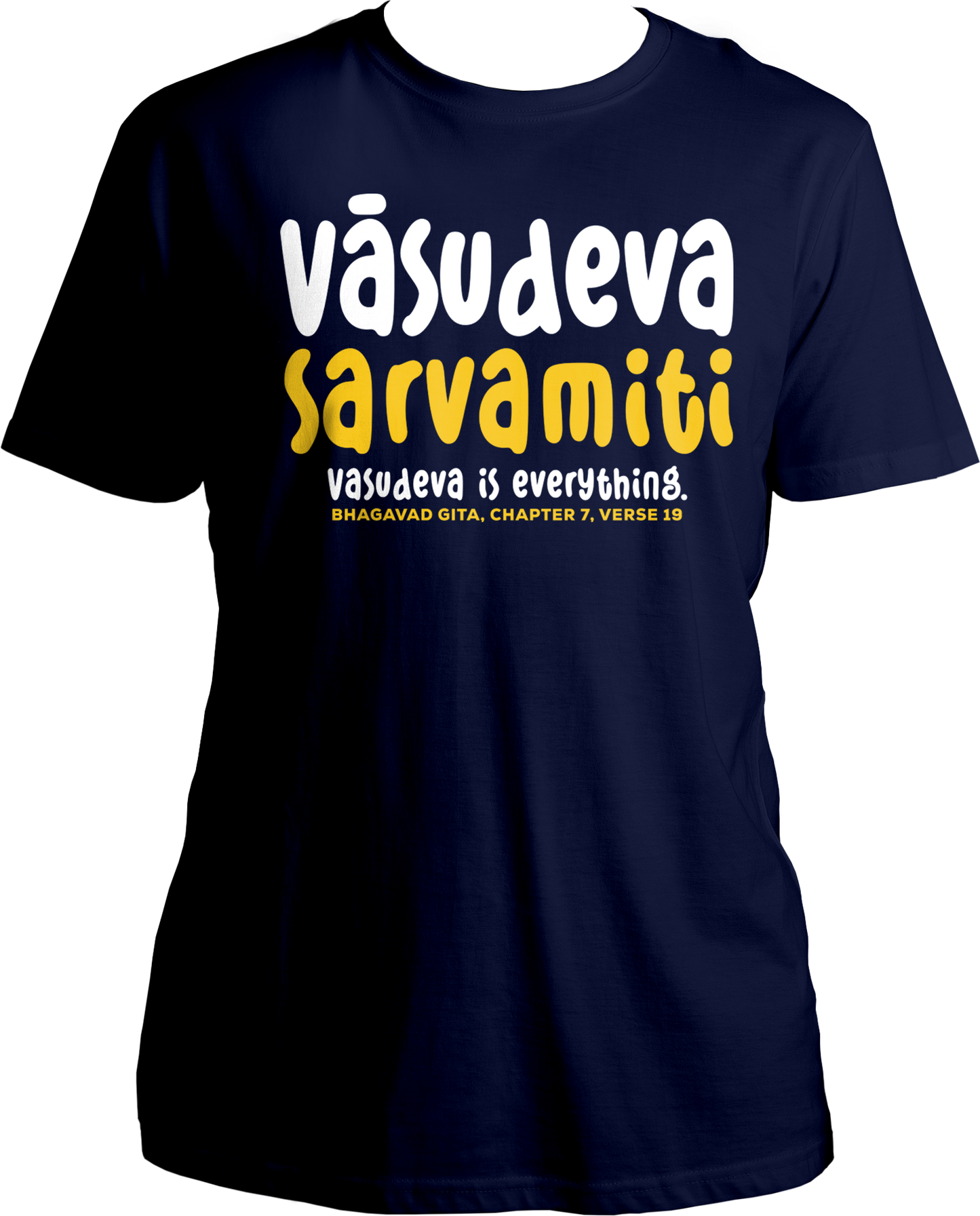 Collection of Bhagavad Gita and Shri Krishna devotional t-shirts, featuring Vasudeva Sarvamiti design