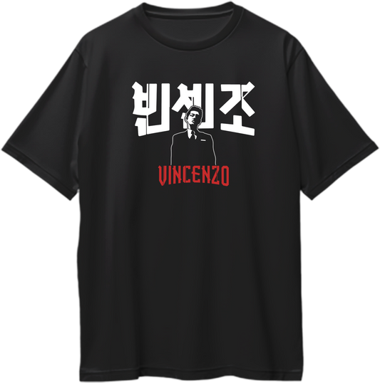 Vincenzo Korean drama oversized T-shirt with Hangul lettering and silhouette print