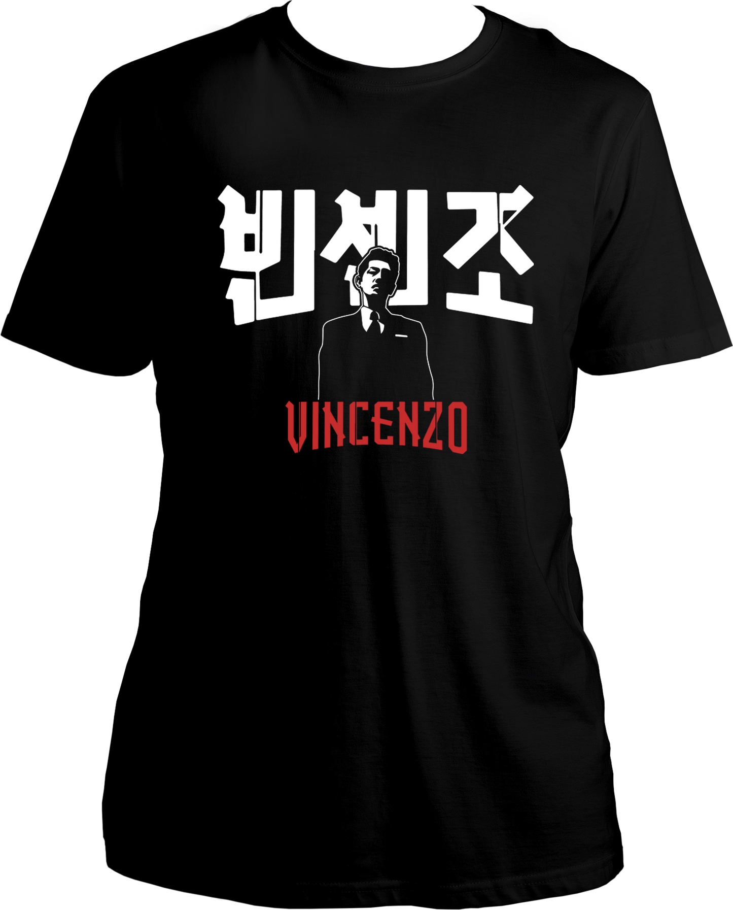 Regular fit Vincenzo Korean drama T-shirt with Hangul logo and silhouette print