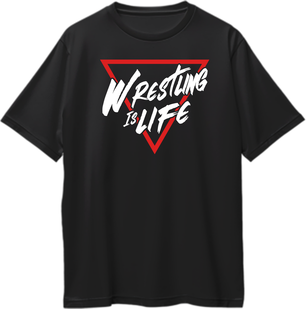 Black Wrestling Is Life Oversized T-Shirt by Garrari with red and white wrestling typography graphic