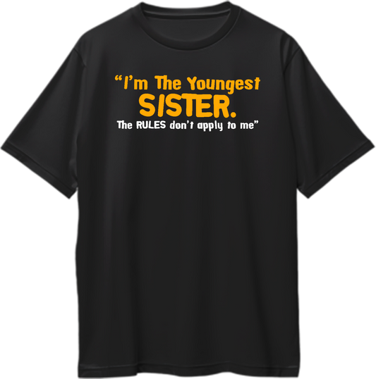 Youngest Sister Oversized T-Shirt Black – Bold Typography Front View