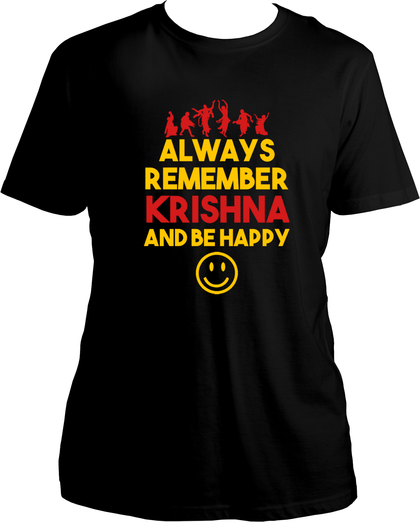 Always remember krishna and be happy. Wear this wonderful and amazing black t-shirt if you love Krishna. Radhe Radhe!