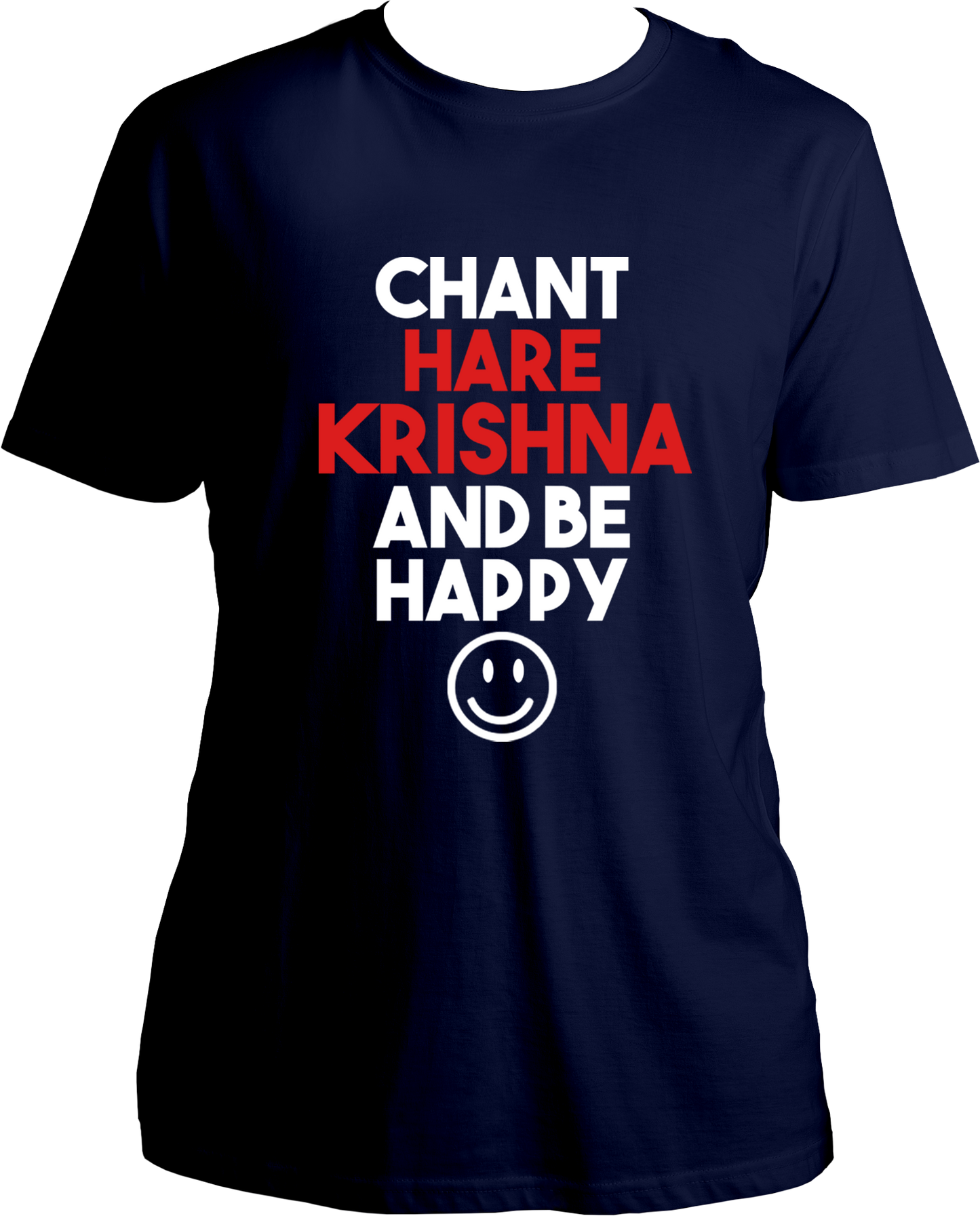 Always remember krishna and be happy. Wear this wonderful and amazing navy blue t-shirt if you love Krishna. Radhe Radhe!