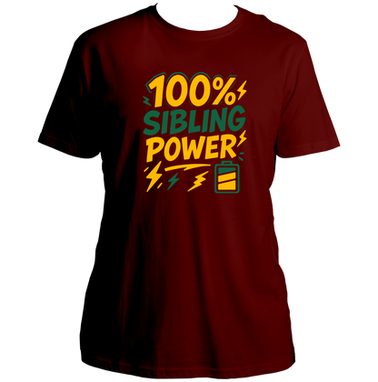 Maroon 100% Sibling Power Unisex T-Shirt with battery and lightning sibling graphic