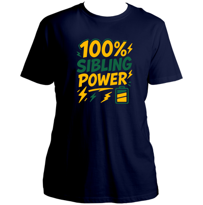 Navy Blue 100% Sibling Power Unisex T-Shirt with battery and lightning sibling graphic